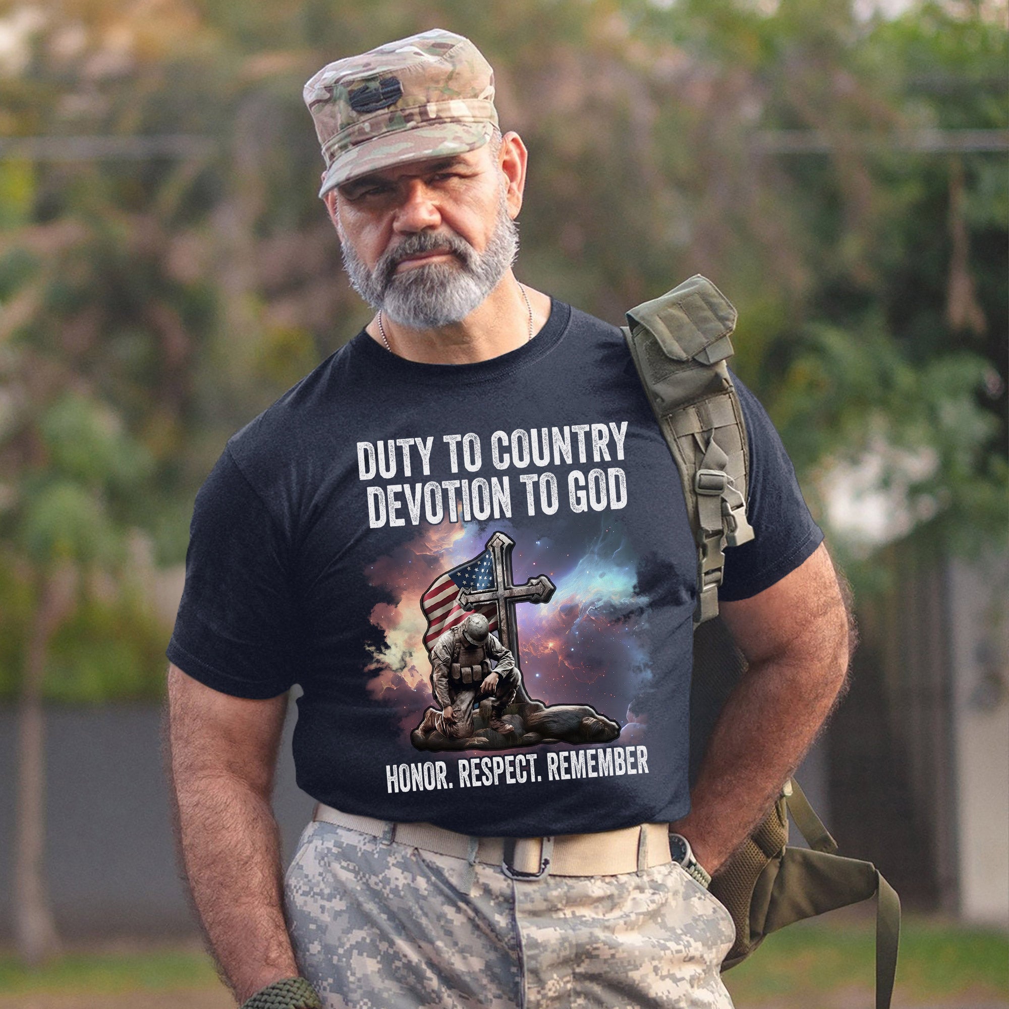 Duty to Country Devotion to God Patriotic American Flag Veteran Tribute T-Shirt