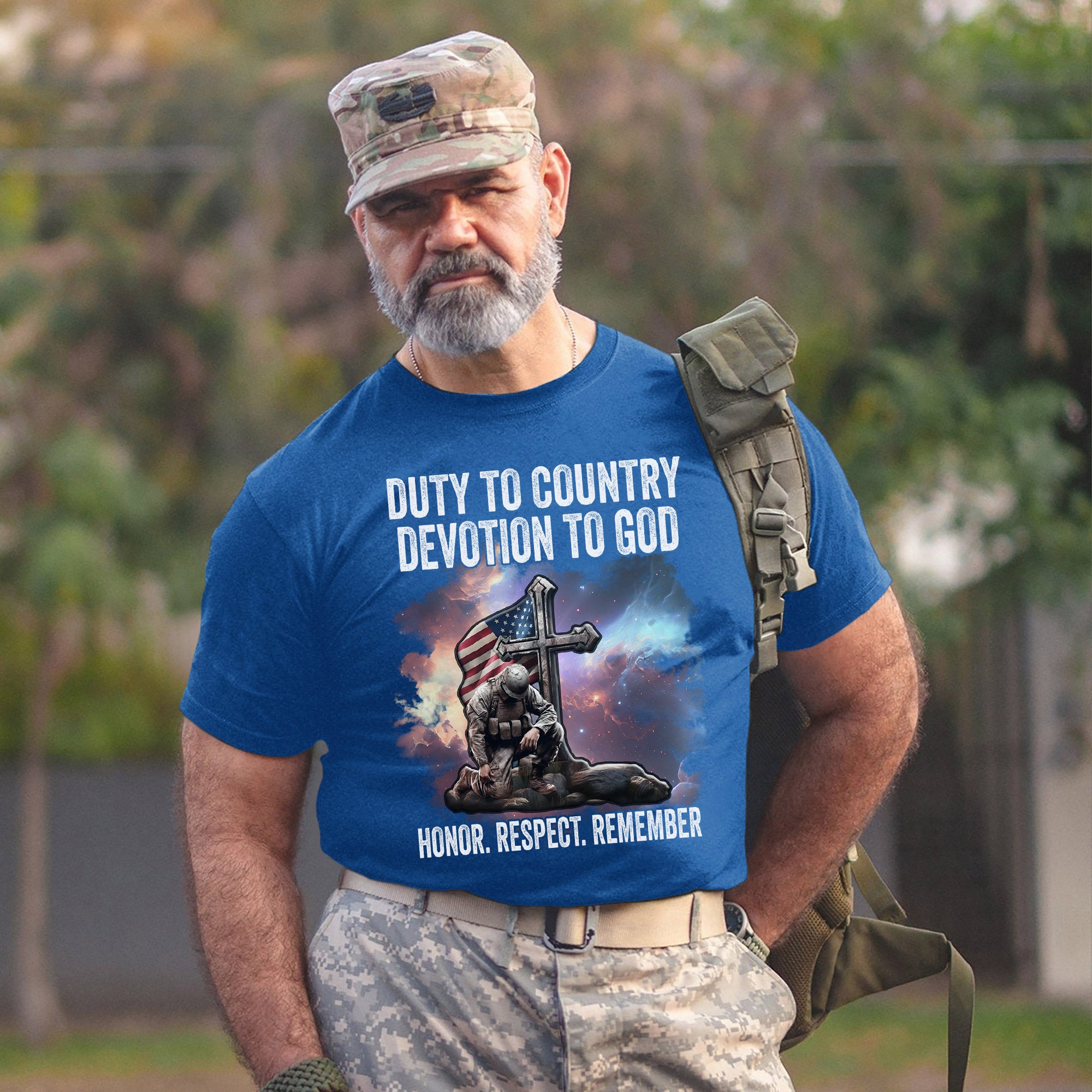 Duty to Country Devotion to God Patriotic American Flag Veteran Tribute T-Shirt