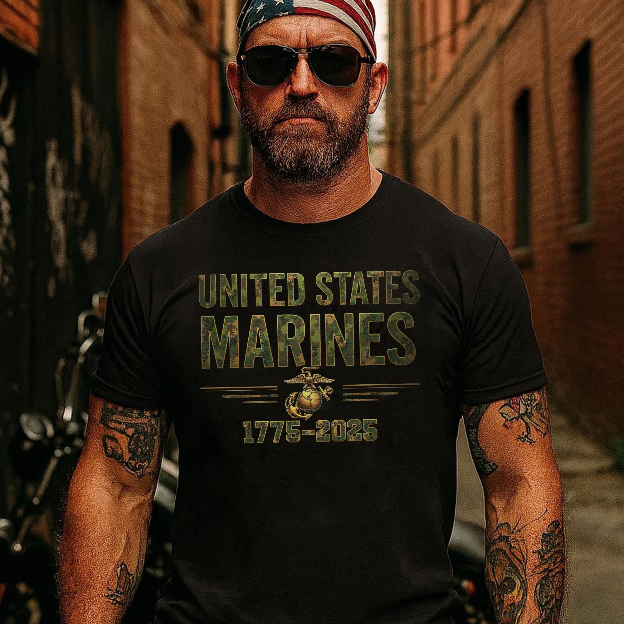 US Marine Corps MARPAT Camo Text Men’s Heather Black Military Veteran Patriotic T-Shirt