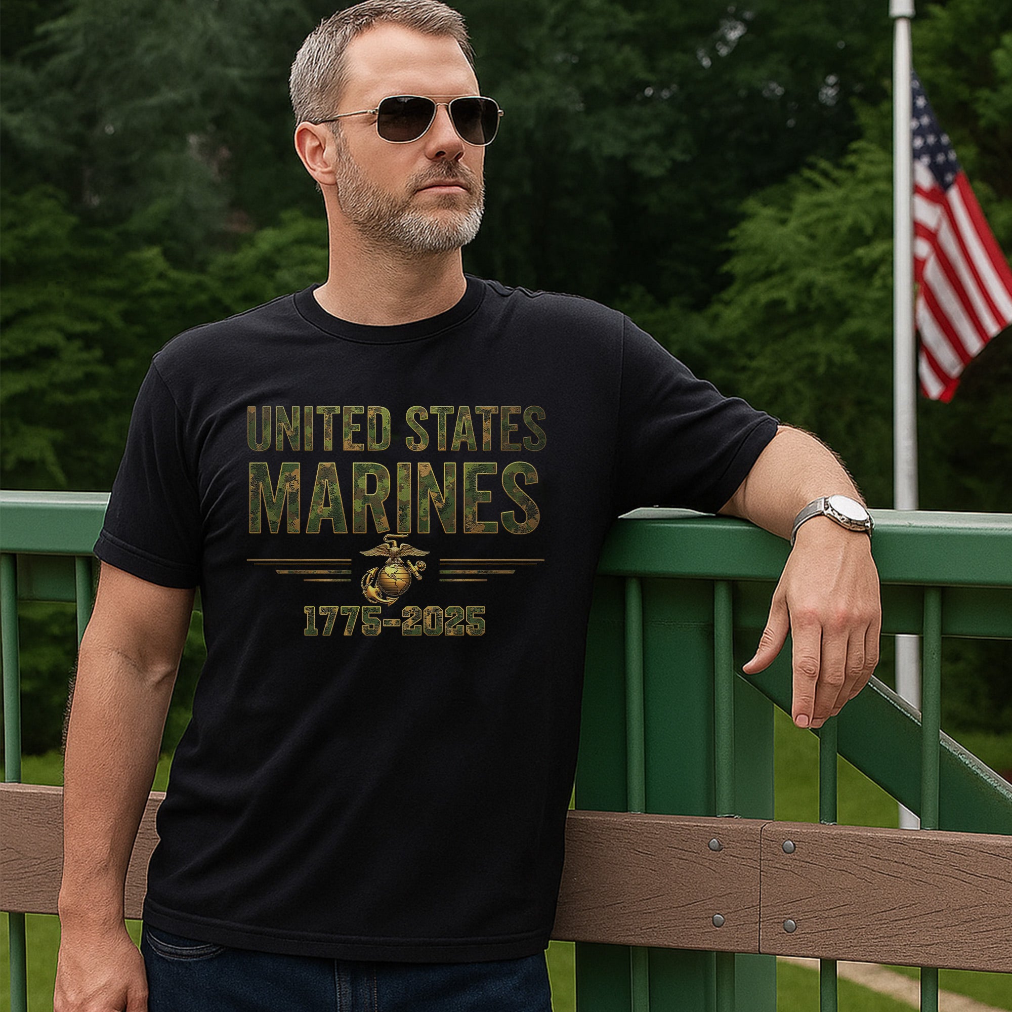 US Marine Corps MARPAT Camo Text Men’s Heather Black Military Veteran Patriotic T-Shirt
