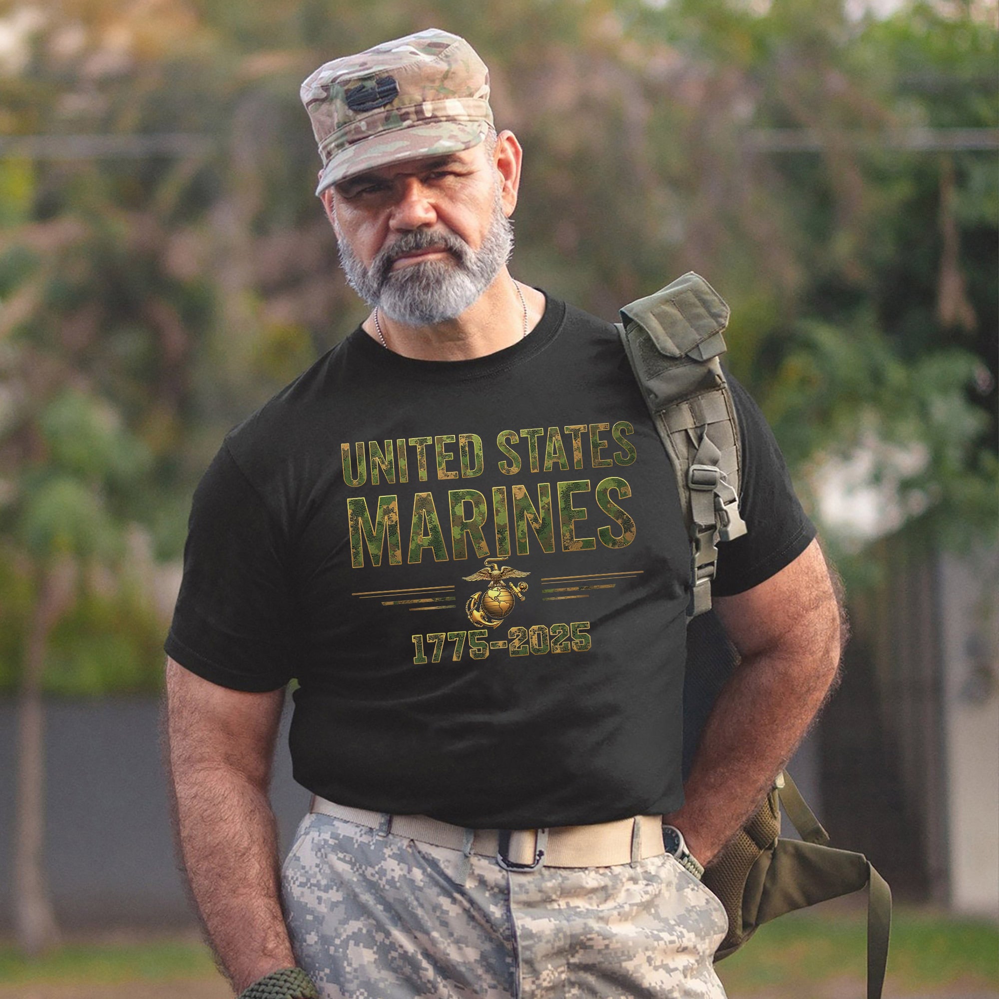 US Marine Corps MARPAT Camo Text Men’s Heather Black Military Veteran Patriotic T-Shirt