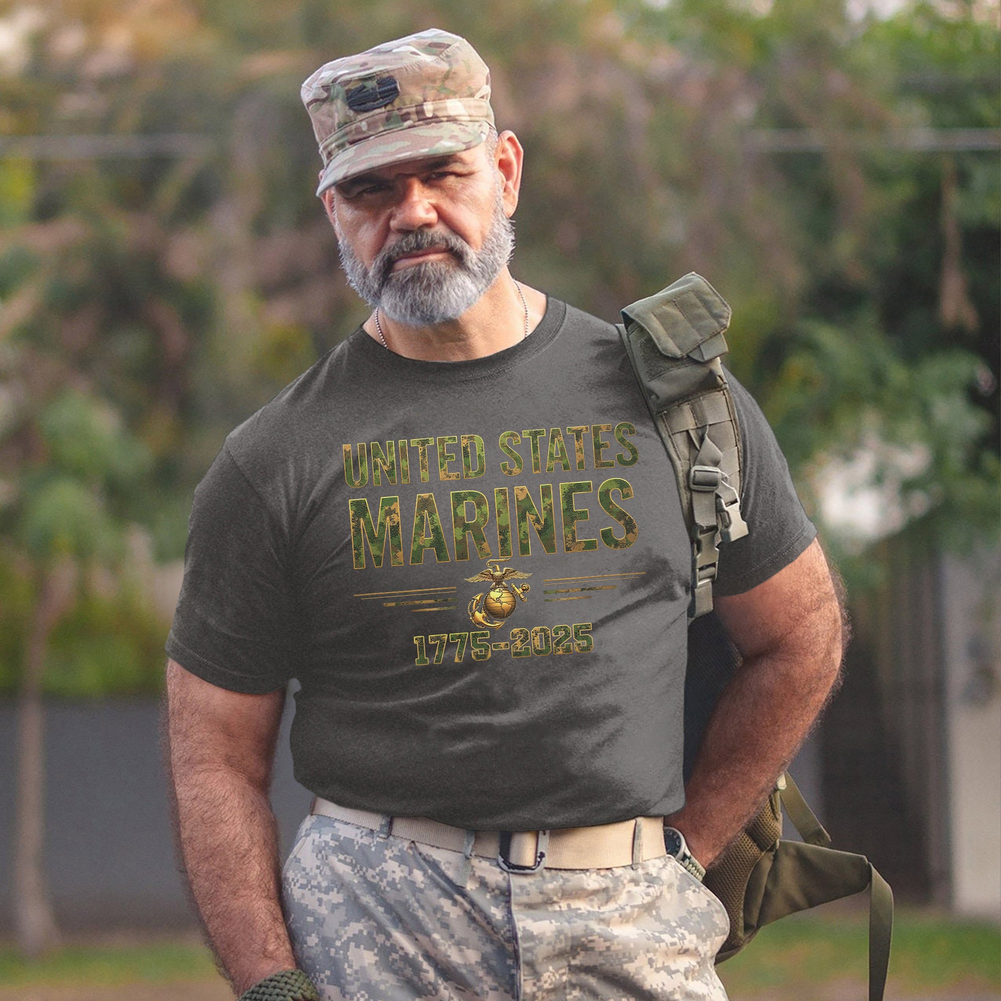 US Marine Corps MARPAT Camo Text Men’s Heather Black Military Veteran Patriotic T-Shirt
