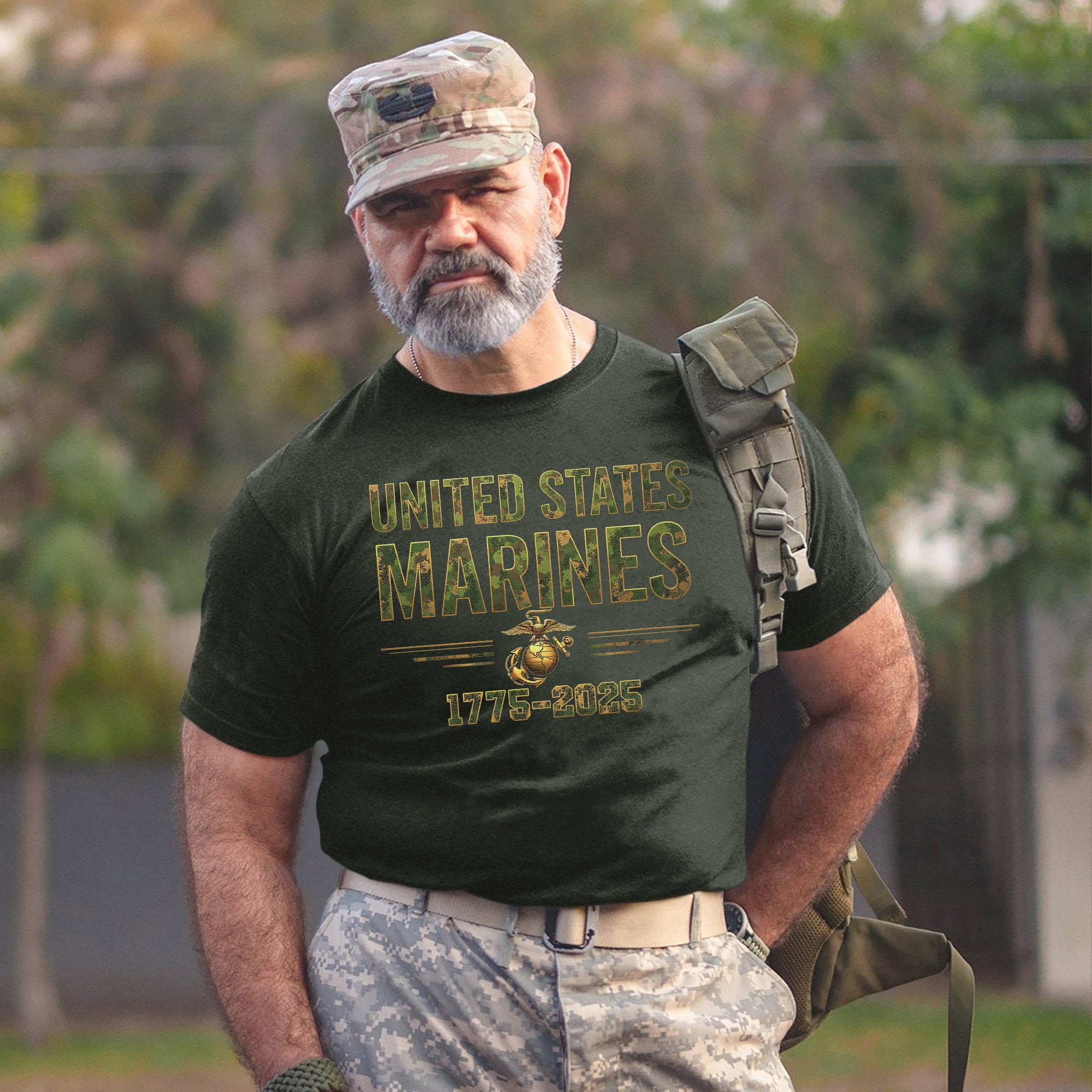 US Marine Corps MARPAT Camo Text Men’s Heather Black Military Veteran Patriotic T-Shirt