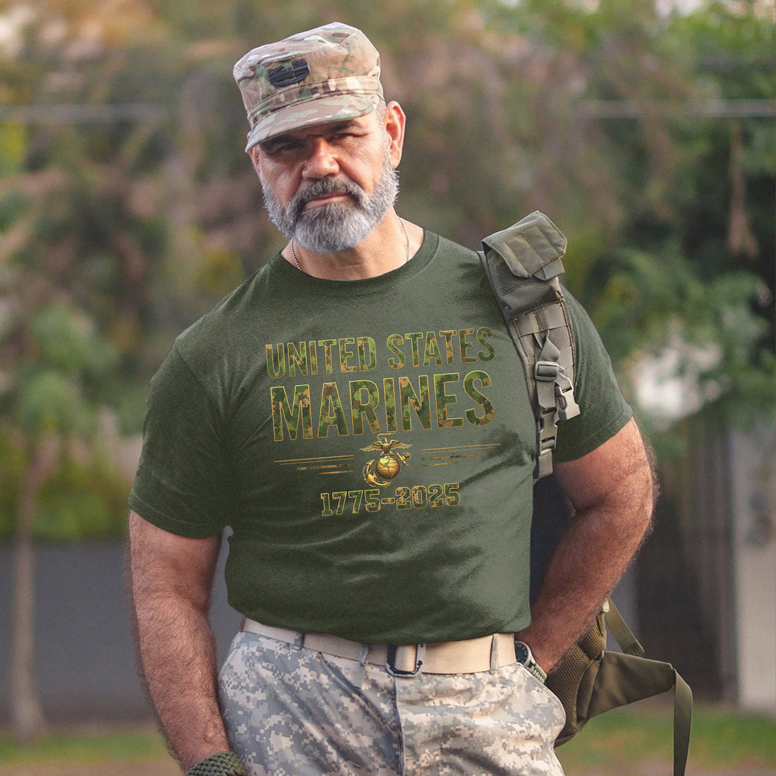 US Marine Corps MARPAT Camo Text Men’s Heather Black Military Veteran Patriotic T-Shirt