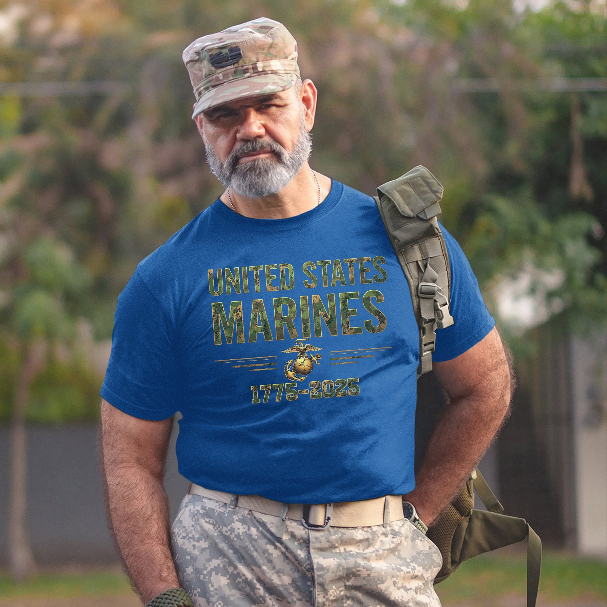US Marine Corps MARPAT Camo Text Men’s Heather Black Military Veteran Patriotic T-Shirt