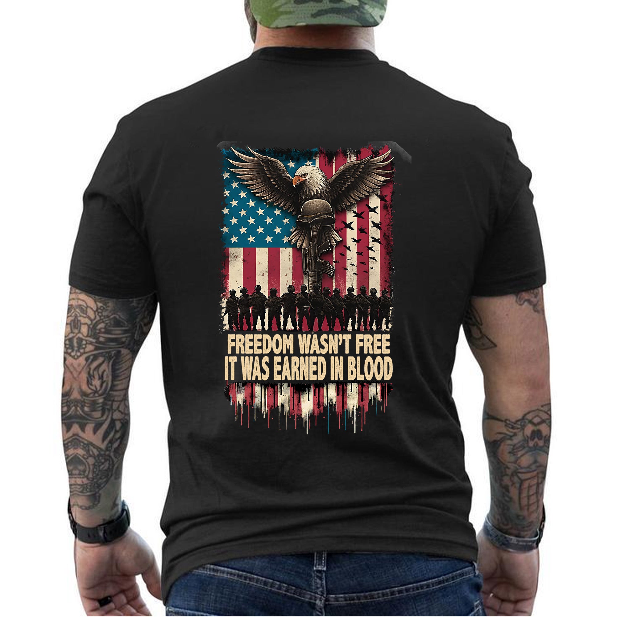 Freedom Wasn’t Free It Was Earned in Blood Patriotic Military Tribute T-Shirt