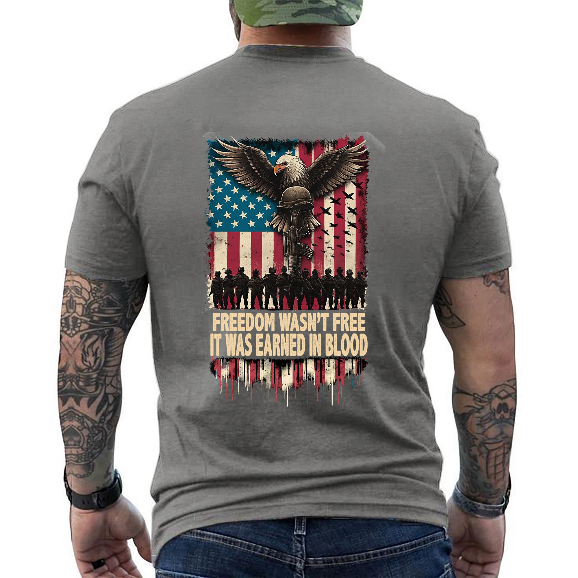 Freedom Wasn’t Free It Was Earned in Blood Patriotic Military Tribute T-Shirt
