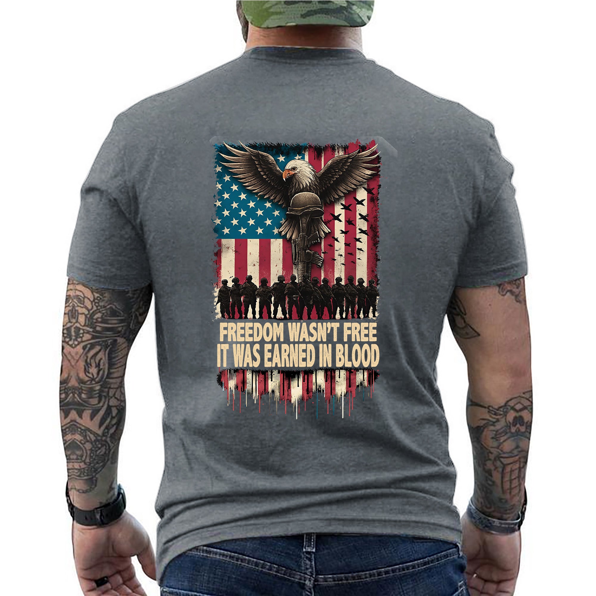 Freedom Wasn’t Free It Was Earned in Blood Patriotic Military Tribute T-Shirt
