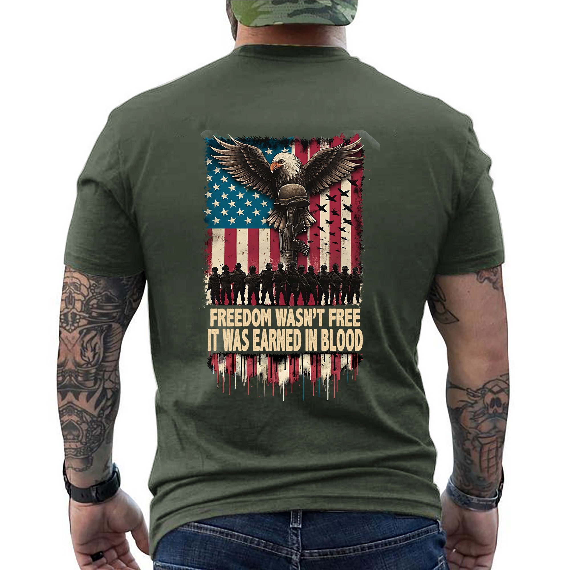 Freedom Wasn’t Free It Was Earned in Blood Patriotic Military Tribute T-Shirt