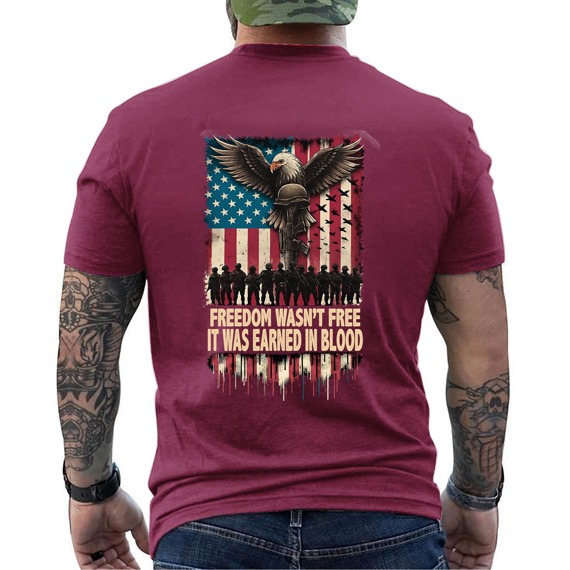 Freedom Wasn’t Free It Was Earned in Blood Patriotic Military Tribute T-Shirt