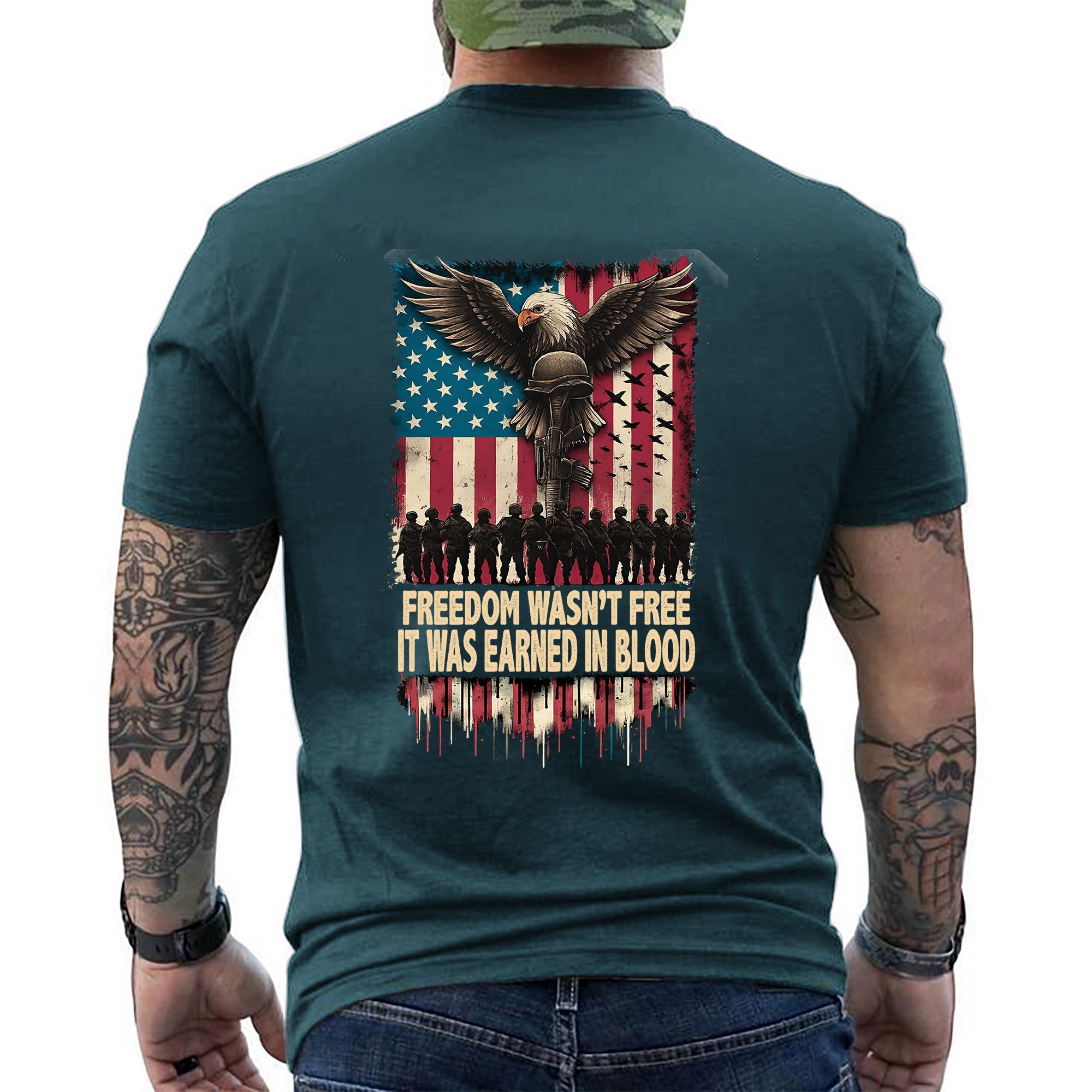 Freedom Wasn’t Free It Was Earned in Blood Patriotic Military Tribute T-Shirt