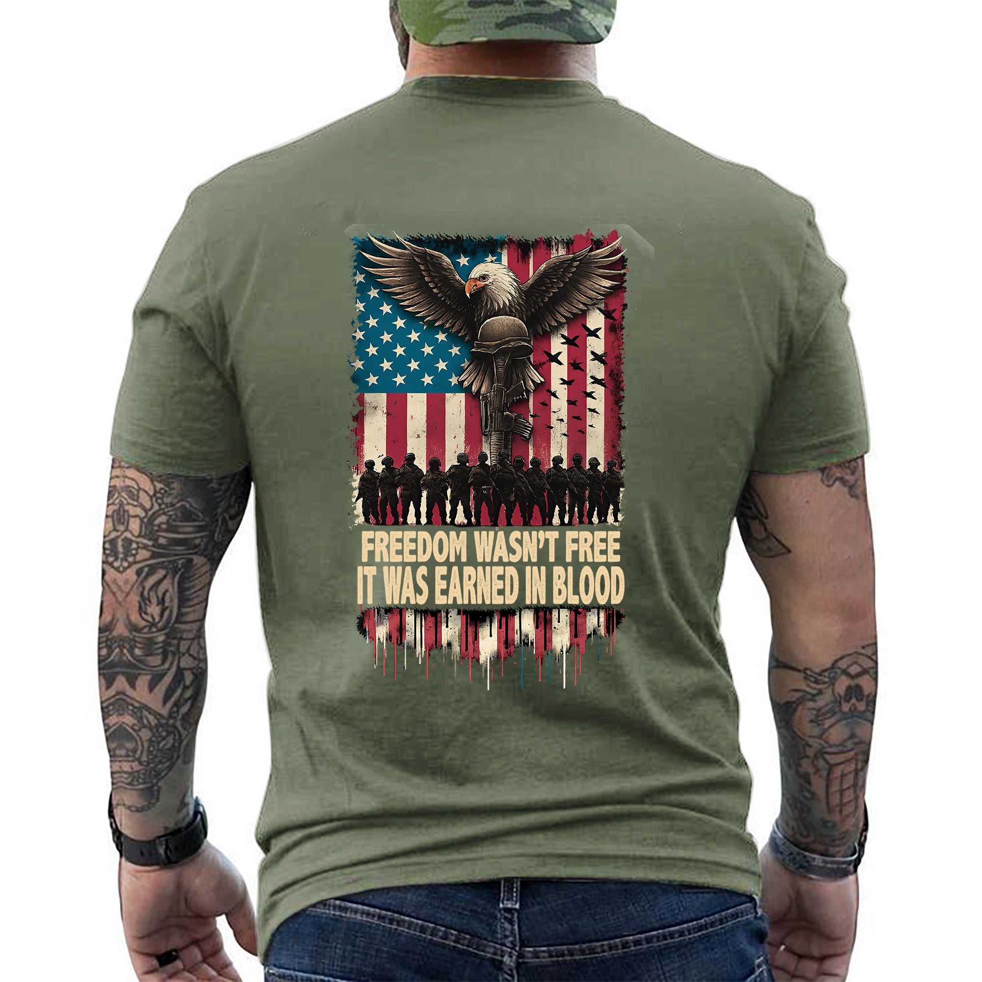 Freedom Wasn’t Free It Was Earned in Blood Patriotic Military Tribute T-Shirt