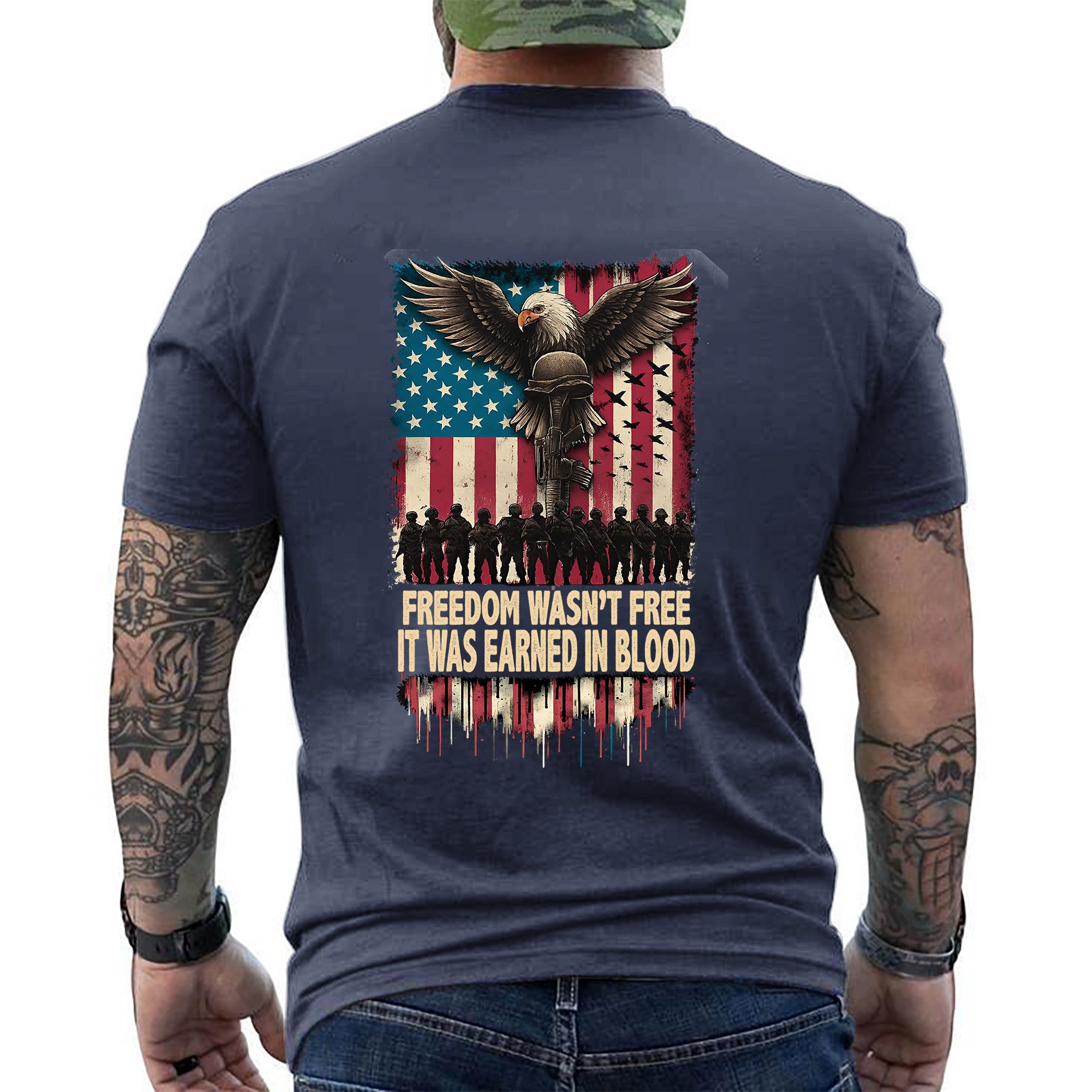 Freedom Wasn’t Free It Was Earned in Blood Patriotic Military Tribute T-Shirt