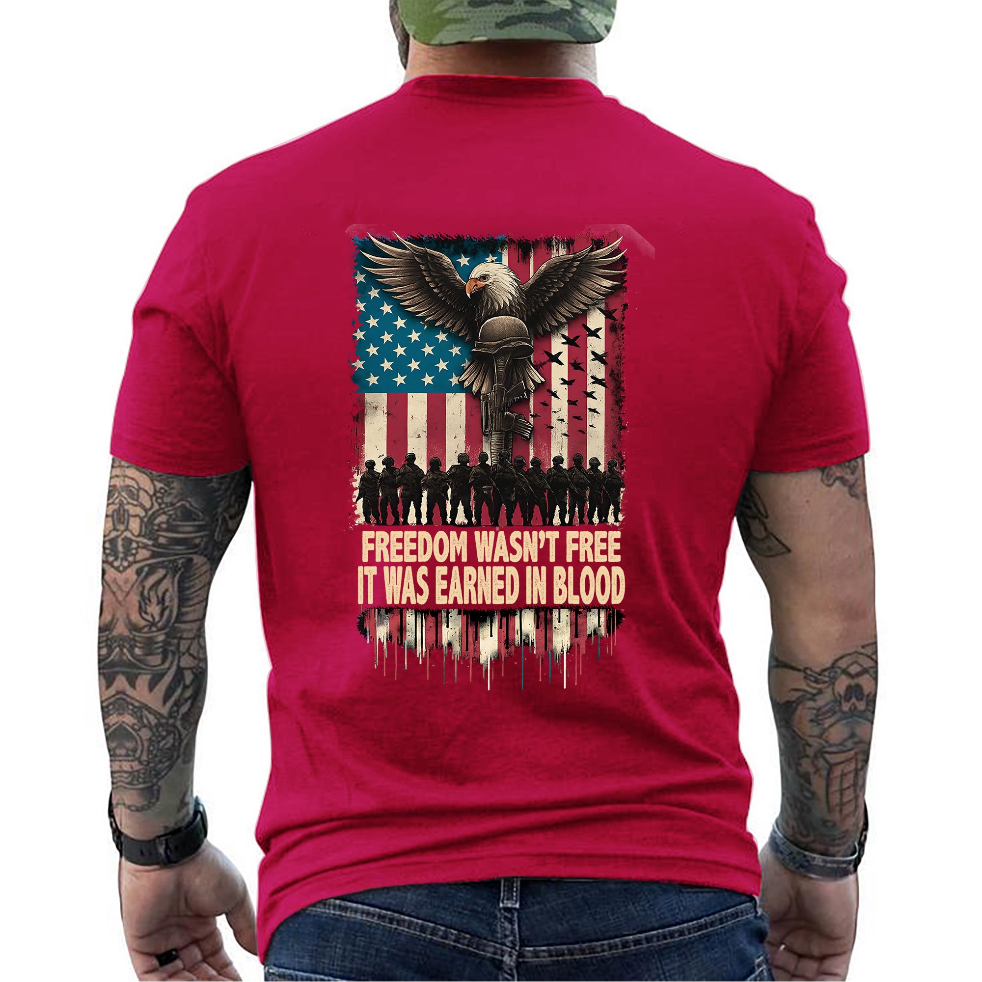 Freedom Wasn’t Free It Was Earned in Blood Patriotic Military Tribute T-Shirt