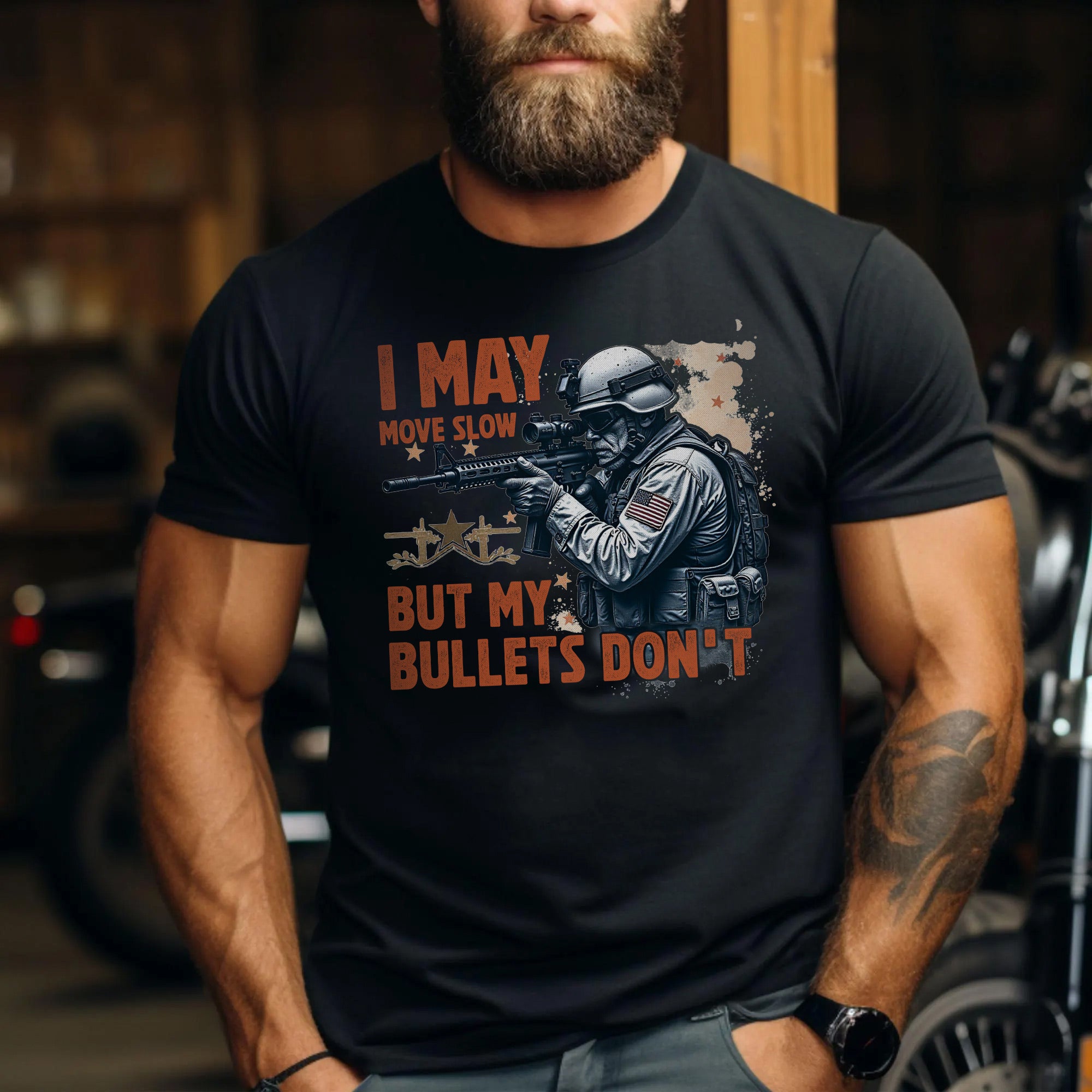 I May Move Slow But My Bullets Don’t US Veteran T-Shirt