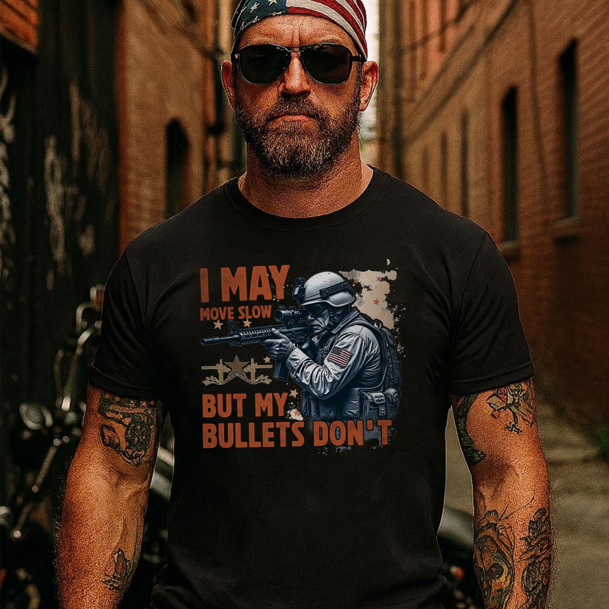 I May Move Slow But My Bullets Don’t US Veteran T-Shirt