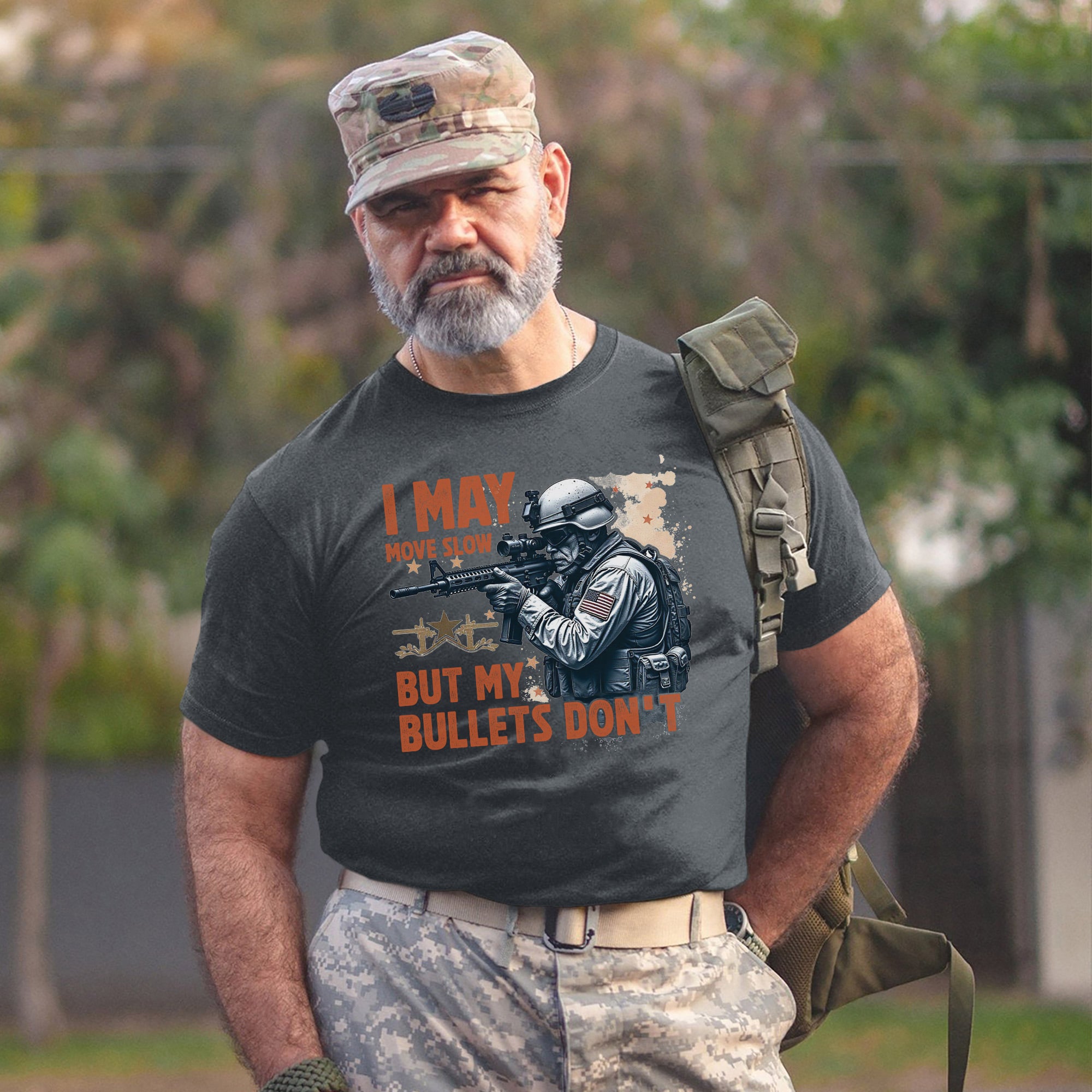I May Move Slow But My Bullets Don’t US Veteran T-Shirt