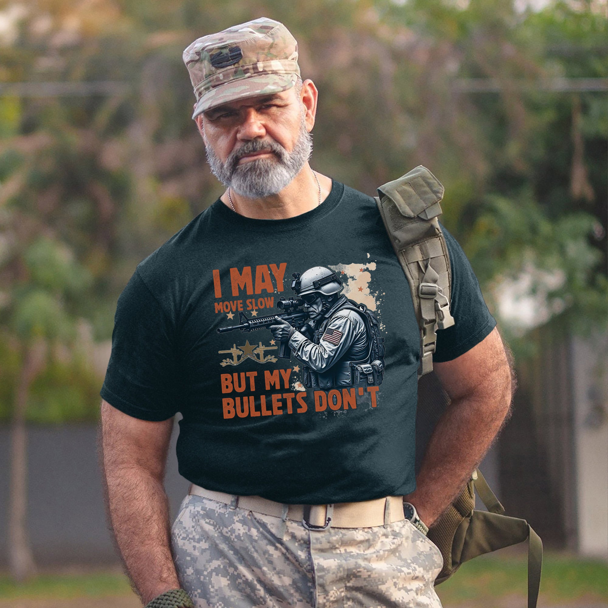 I May Move Slow But My Bullets Don’t US Veteran T-Shirt