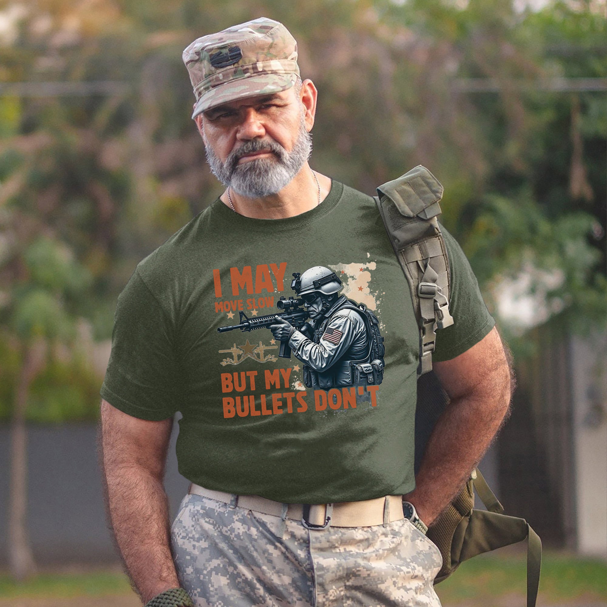 I May Move Slow But My Bullets Don’t US Veteran T-Shirt