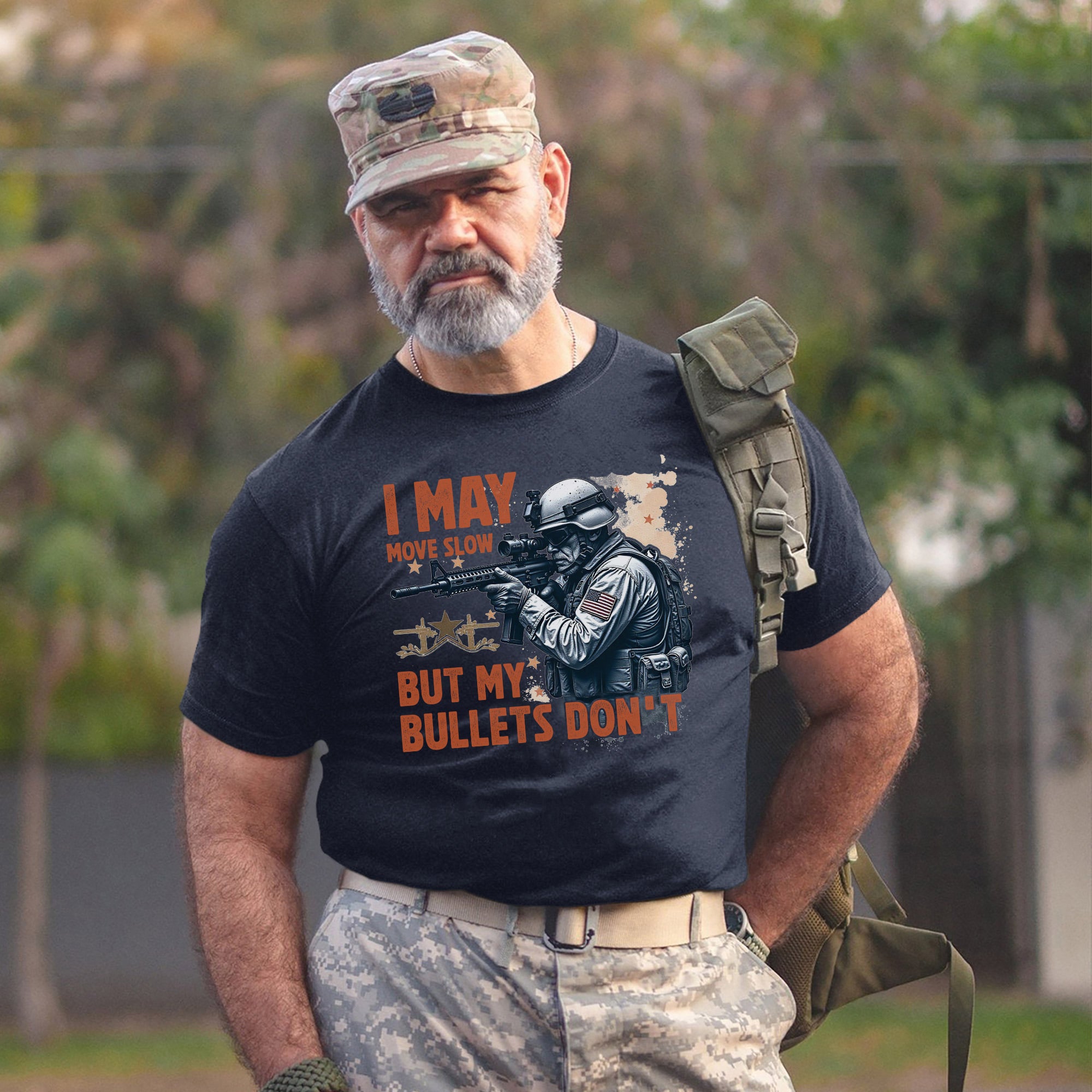 I May Move Slow But My Bullets Don’t US Veteran T-Shirt