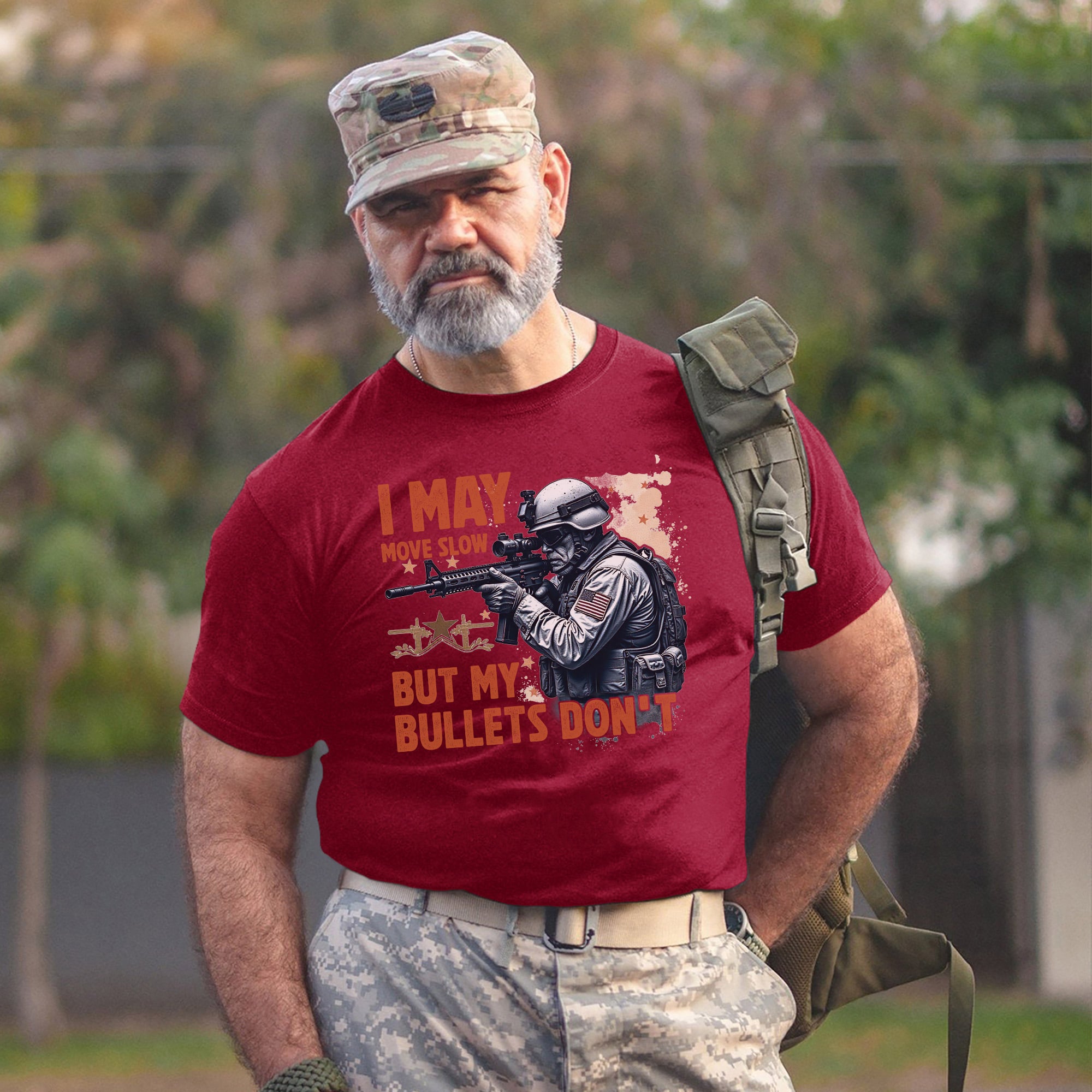 I May Move Slow But My Bullets Don’t US Veteran T-Shirt