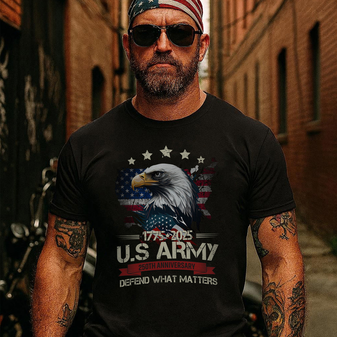Defend What Matters US Army 250th Anniversary Military Veteran Patriotic Tribute T-Shirt