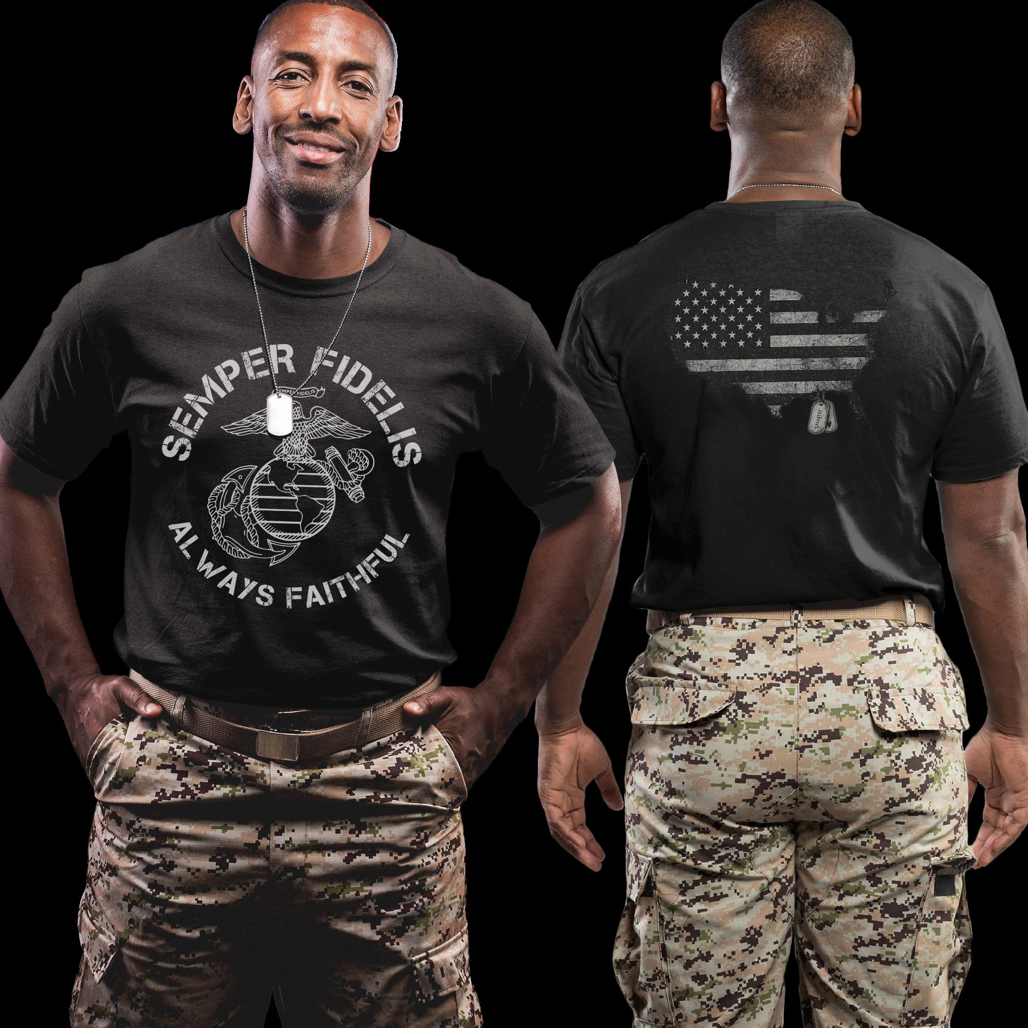 Semper Fidelis Always Faithful US Marine Corps Military Veteran Tribute T-Shirt