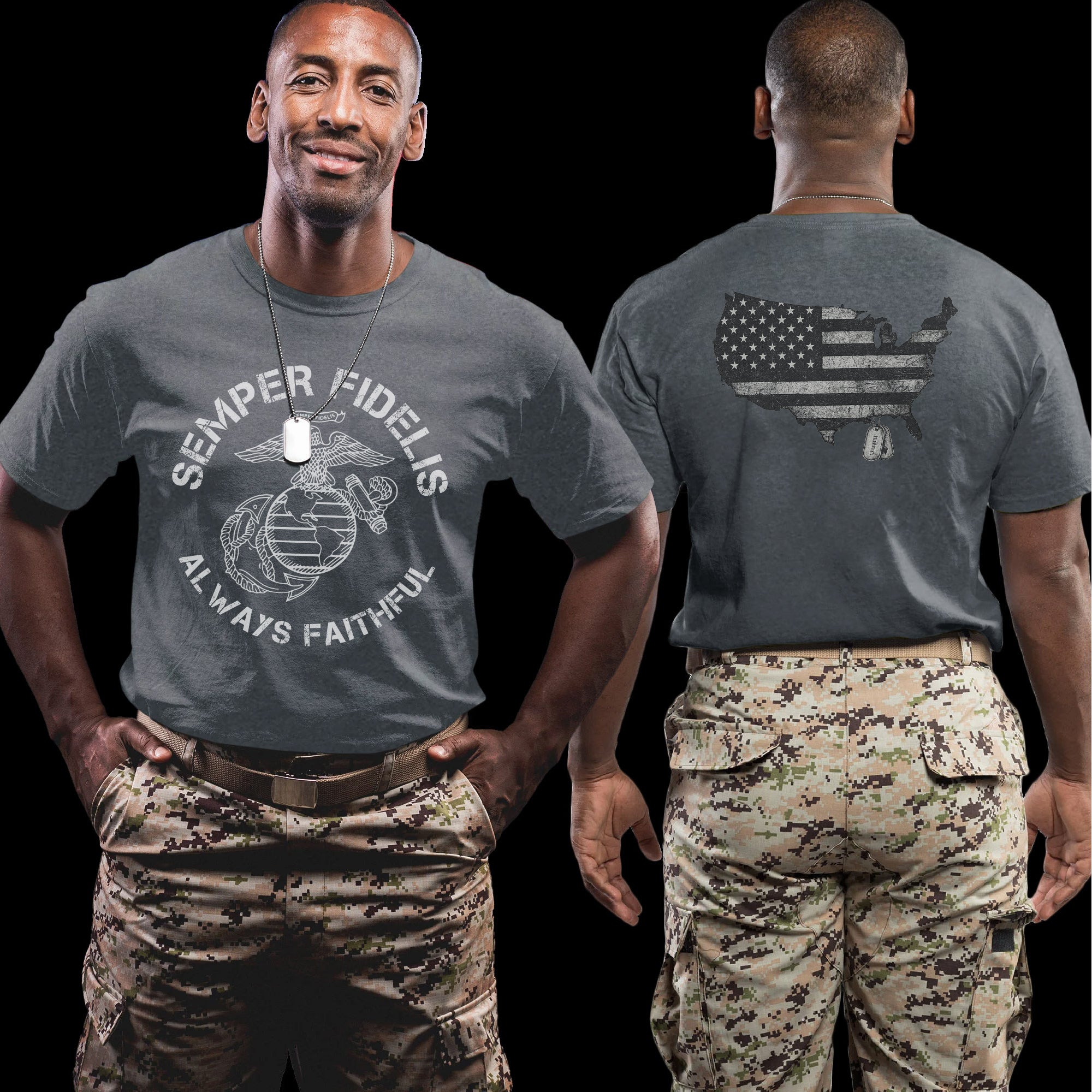 Semper Fidelis Always Faithful US Marine Corps Military Veteran Tribute T-Shirt