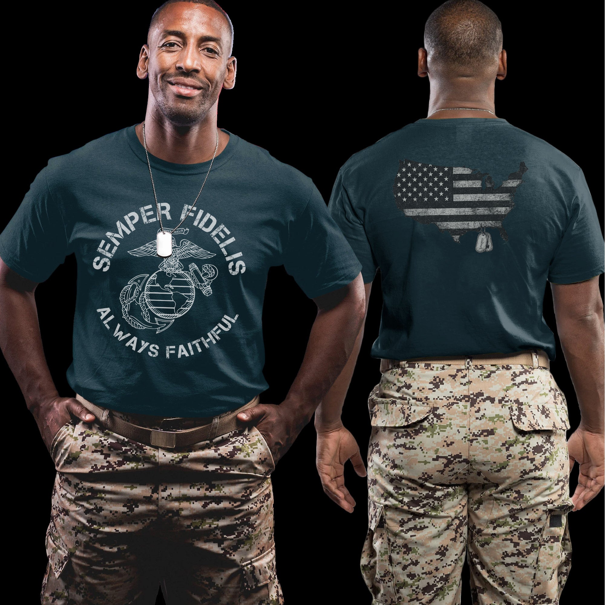 Semper Fidelis Always Faithful US Marine Corps Military Veteran Tribute T-Shirt