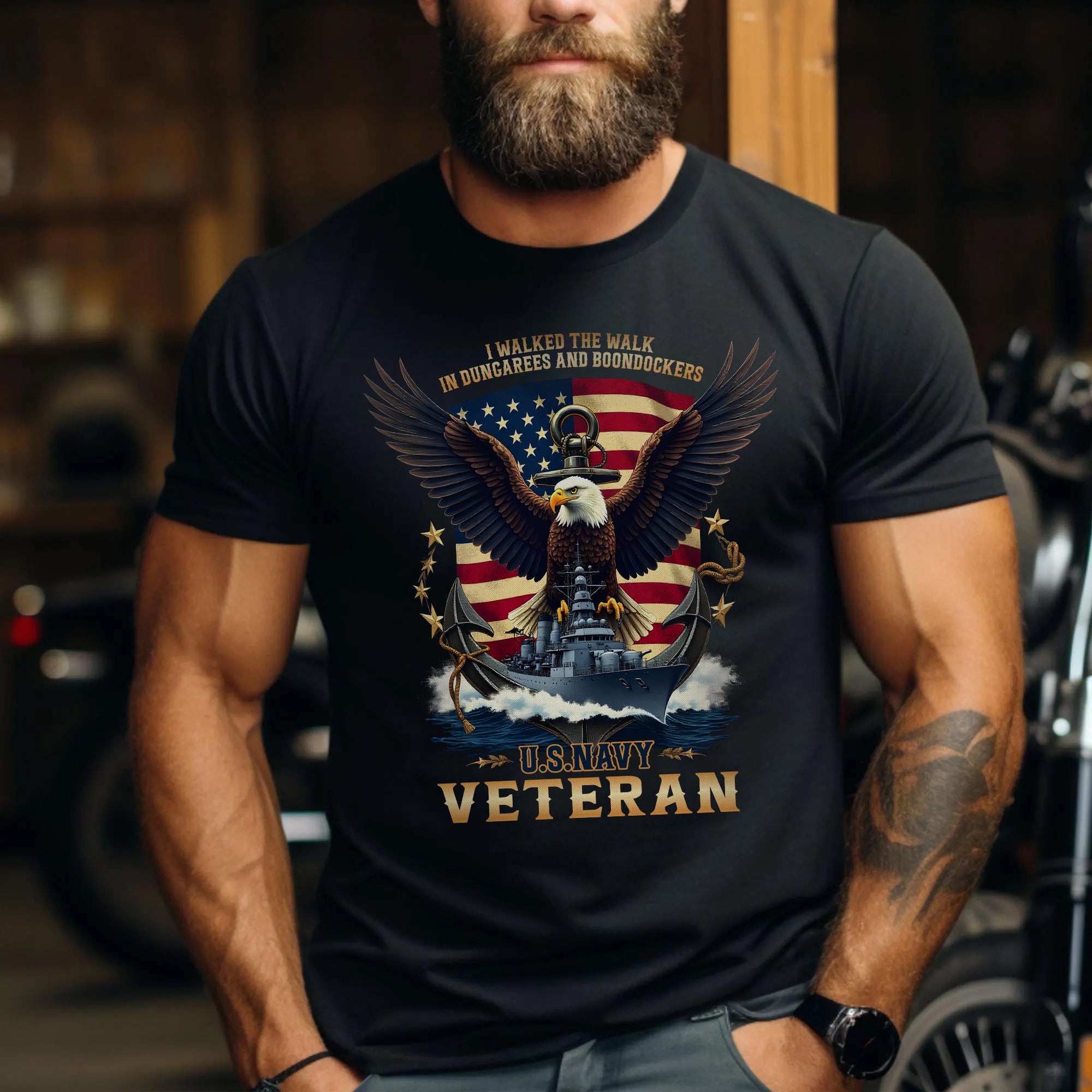 I Walked the Walk in Dungarees and Boondockers US Navy Veteran Tribute T-Shirt