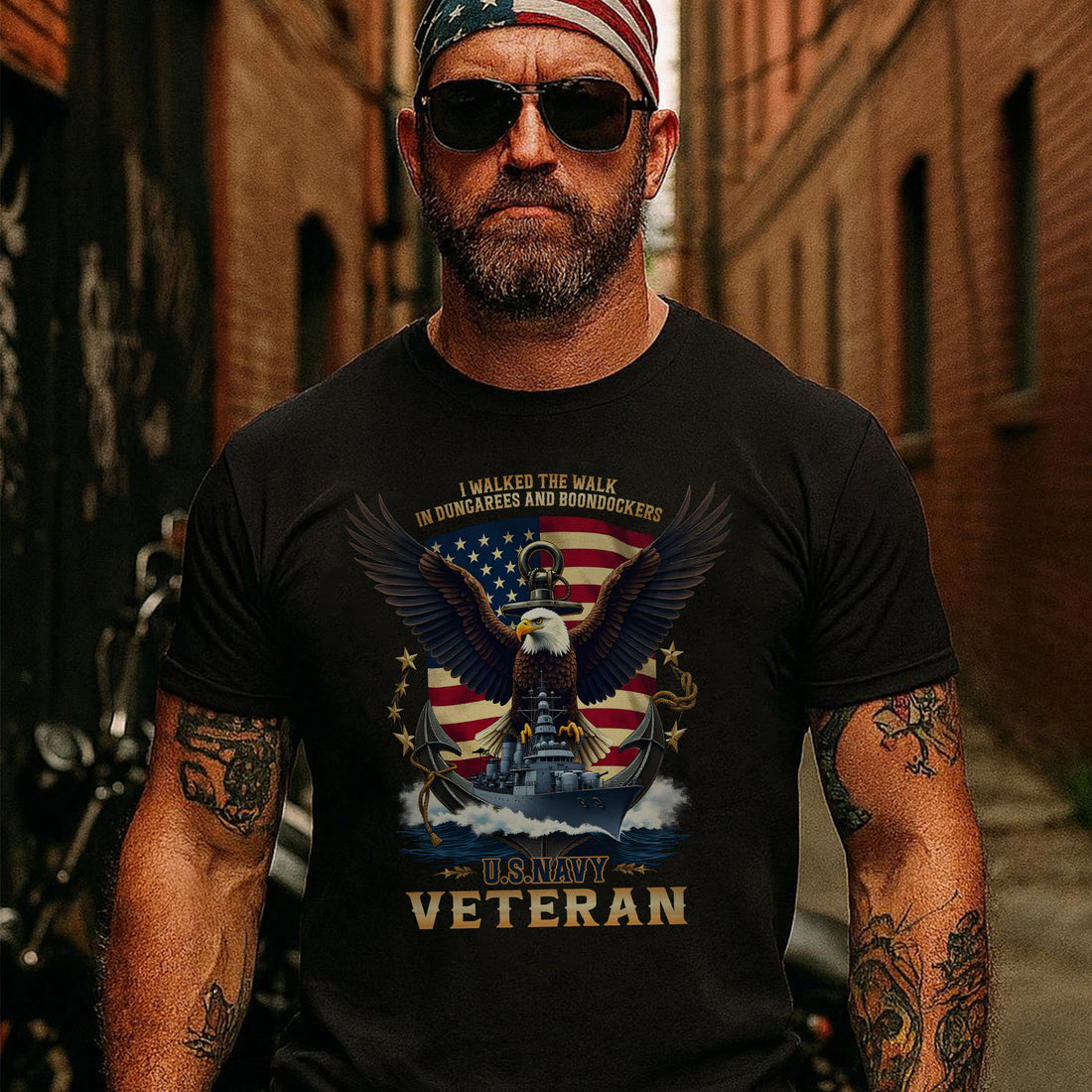 I Walked the Walk in Dungarees and Boondockers US Navy Veteran Tribute T-Shirt