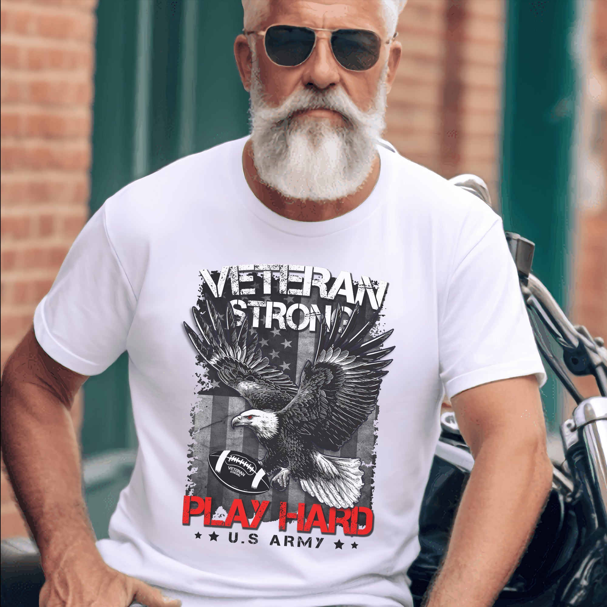 Veterans Strong Play Hard US Military Patriotic Pride T-Shirt