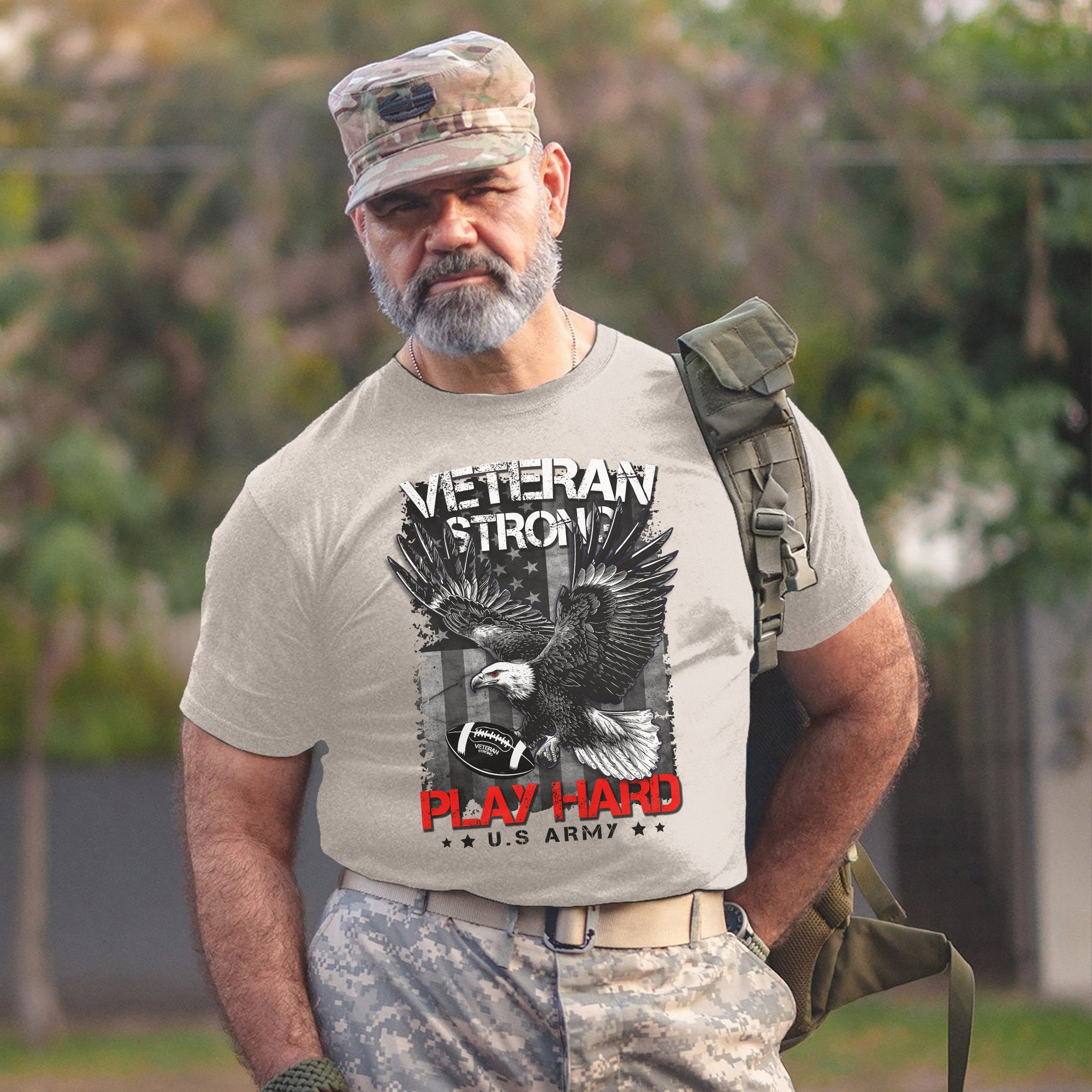 Veterans Strong Play Hard US Military Patriotic Pride T-Shirt
