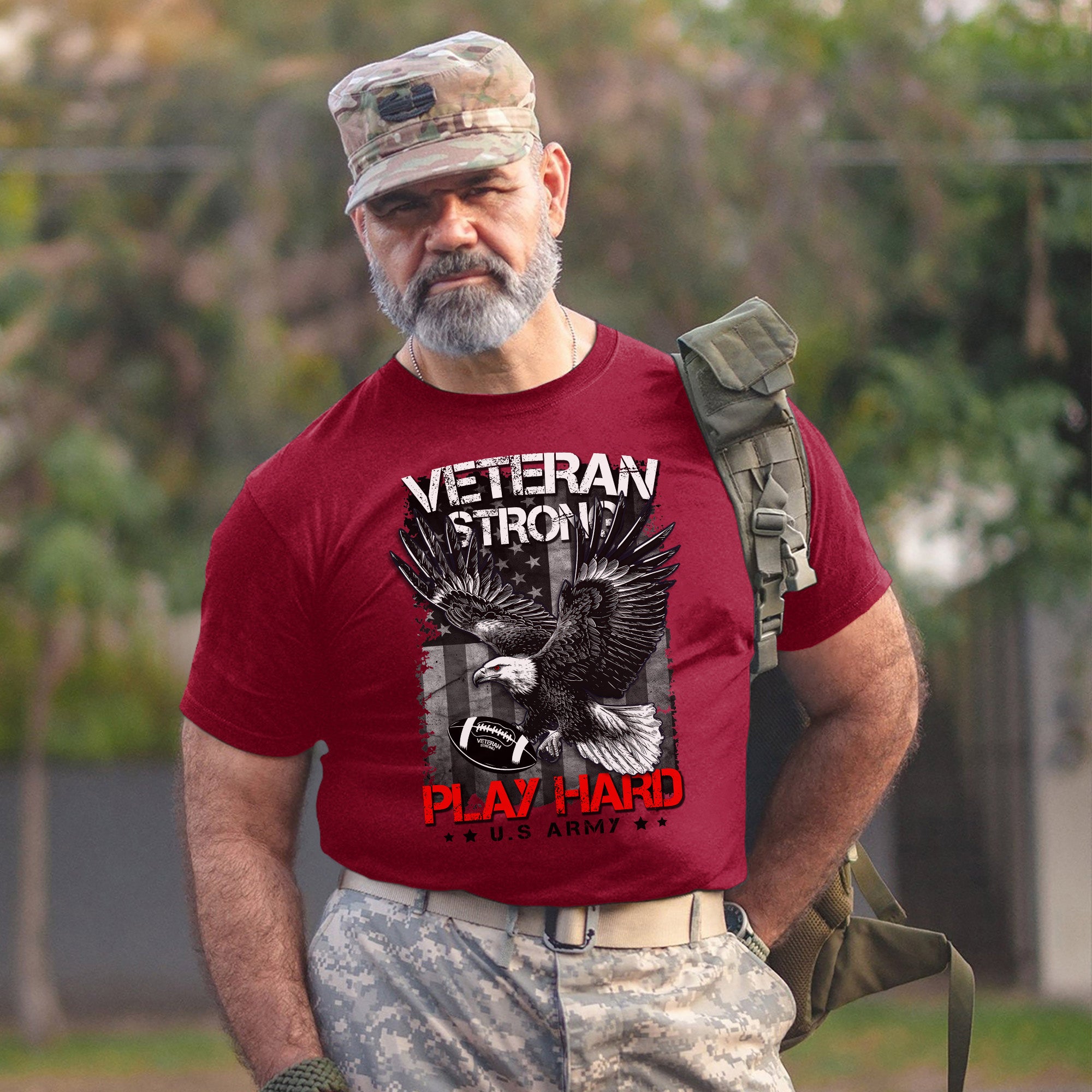 Veterans Strong Play Hard US Military Patriotic Pride T-Shirt