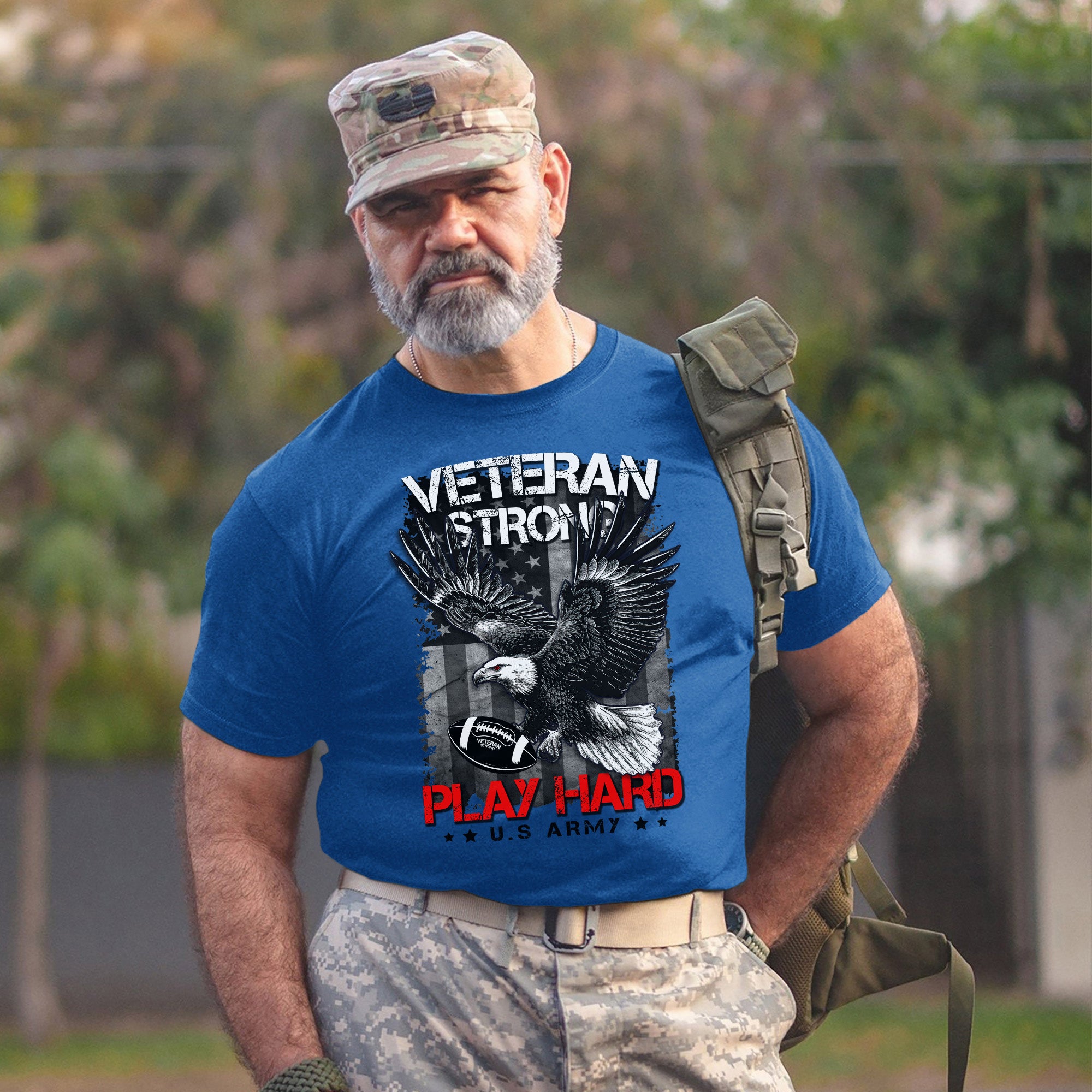 Veterans Strong Play Hard US Military Patriotic Pride T-Shirt