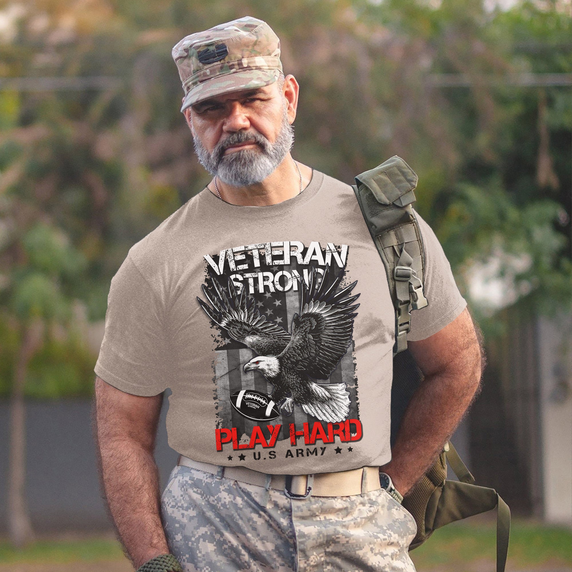 Veterans Strong Play Hard US Military Patriotic Pride T-Shirt