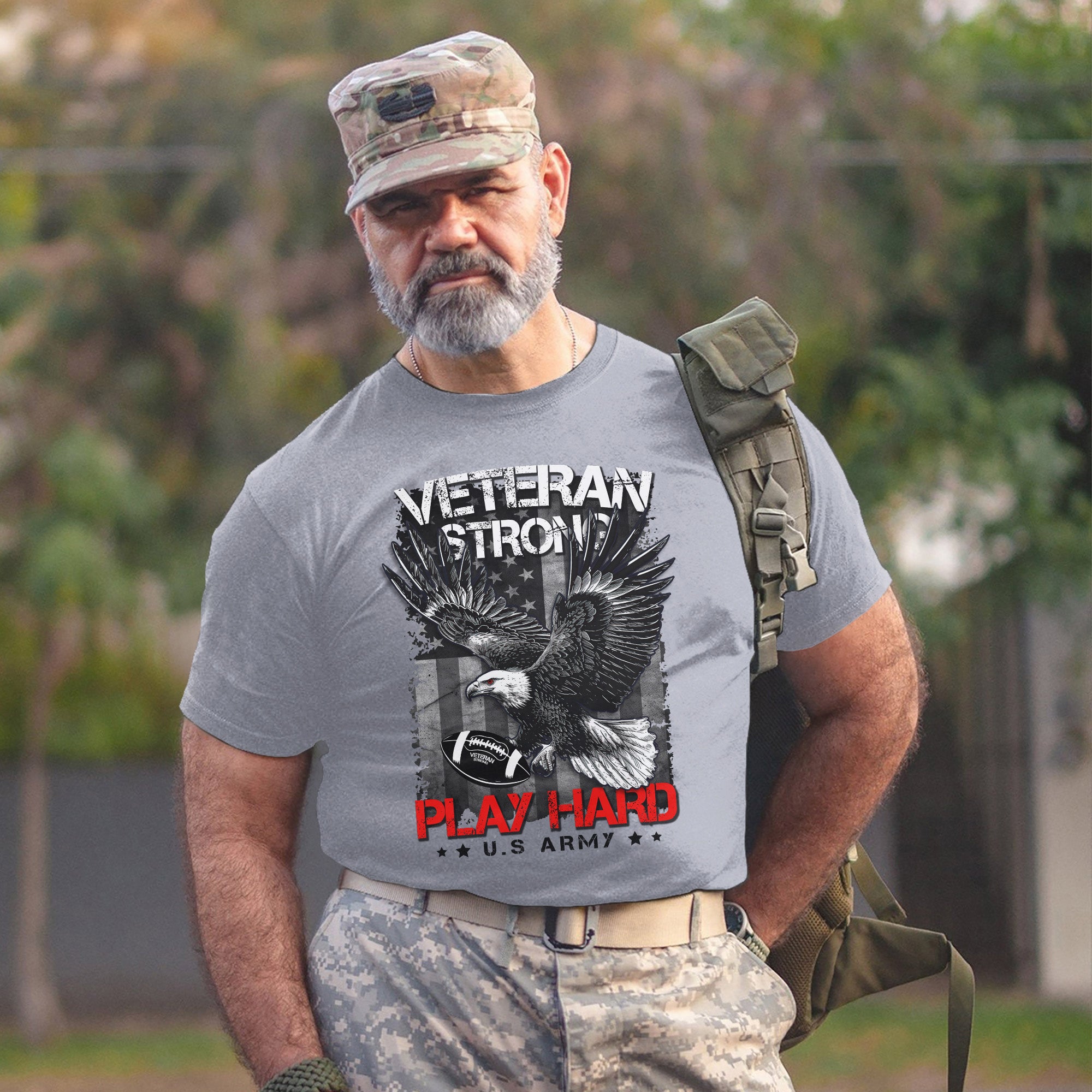 Veterans Strong Play Hard US Military Patriotic Pride T-Shirt
