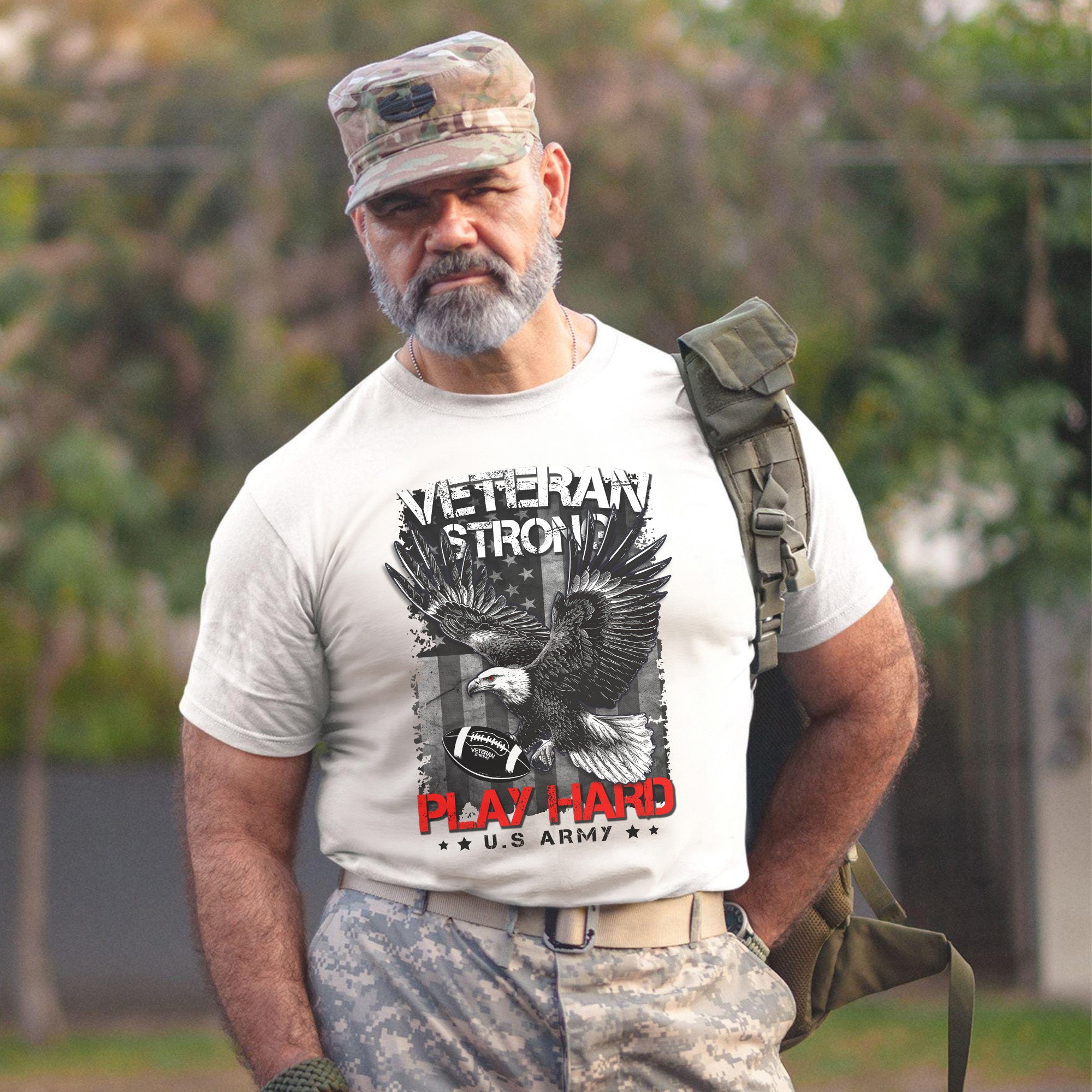 Veterans Strong Play Hard US Military Patriotic Pride T-Shirt