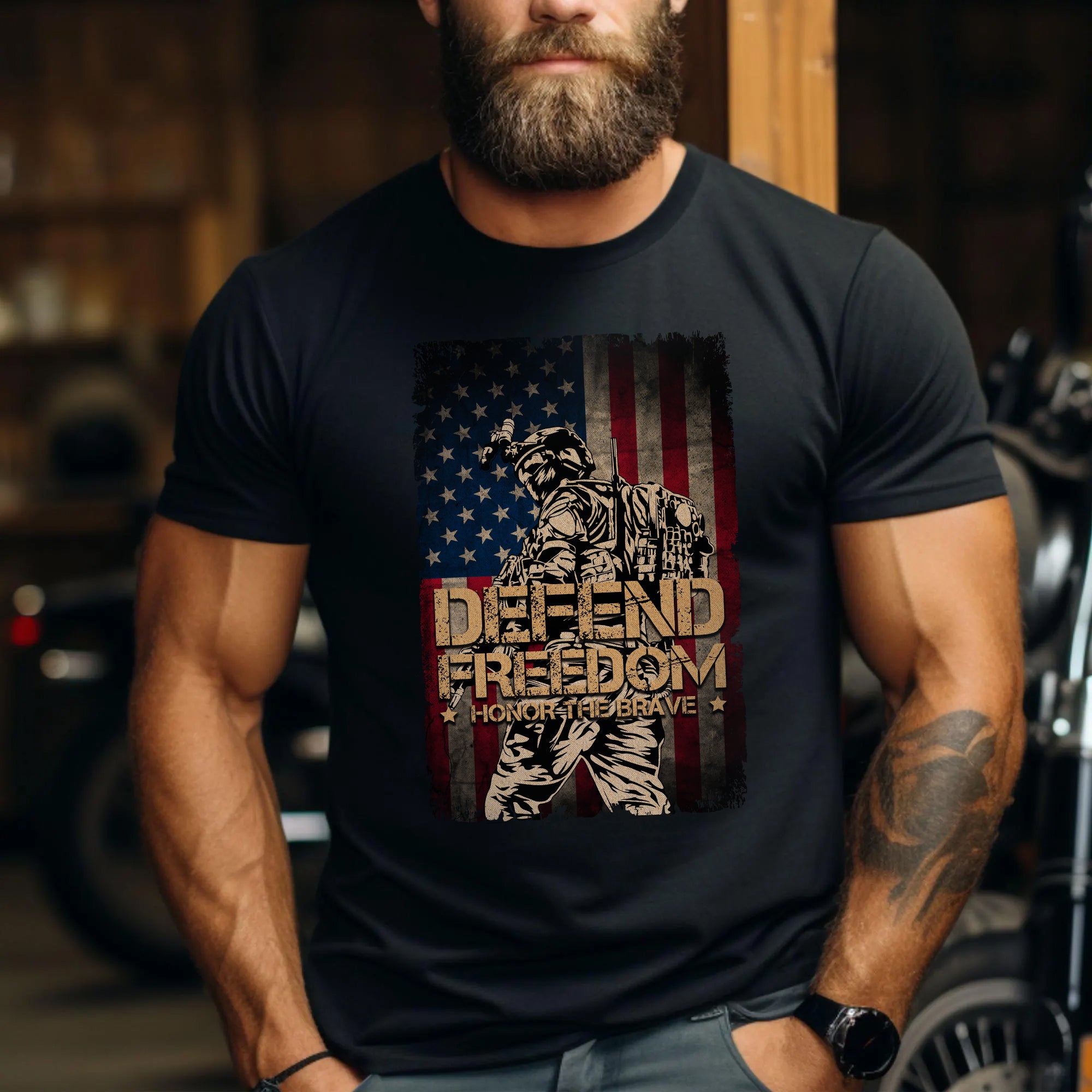 Defend Freedom Honor the Brave US Military Veteran Patriotic Tribute T-Shirt
