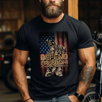Defend Freedom Honor the Brave US Military Veteran Patriotic Tribute T-Shirt