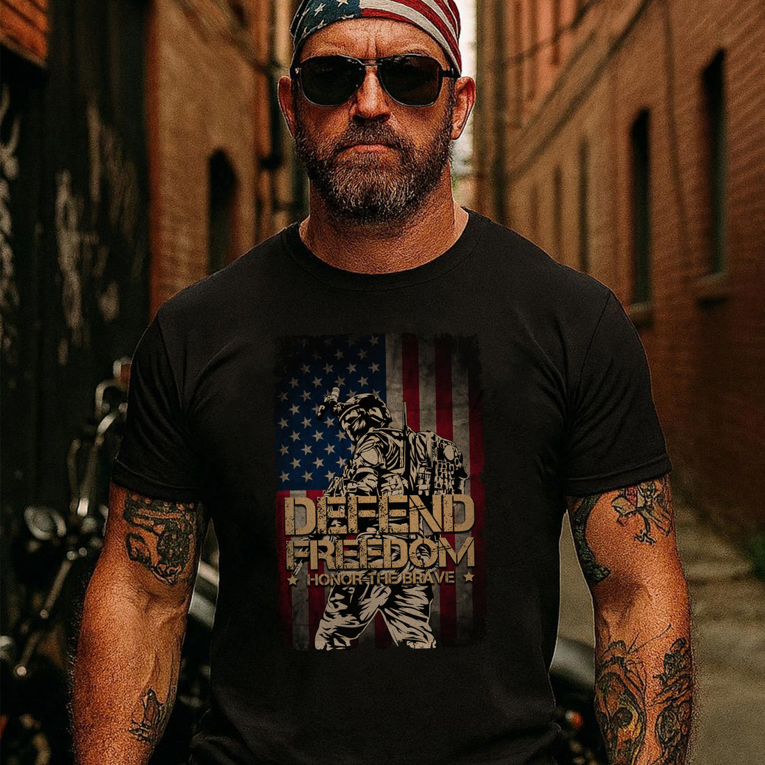 Defend Freedom Honor the Brave US Military Veteran Patriotic Tribute T-Shirt