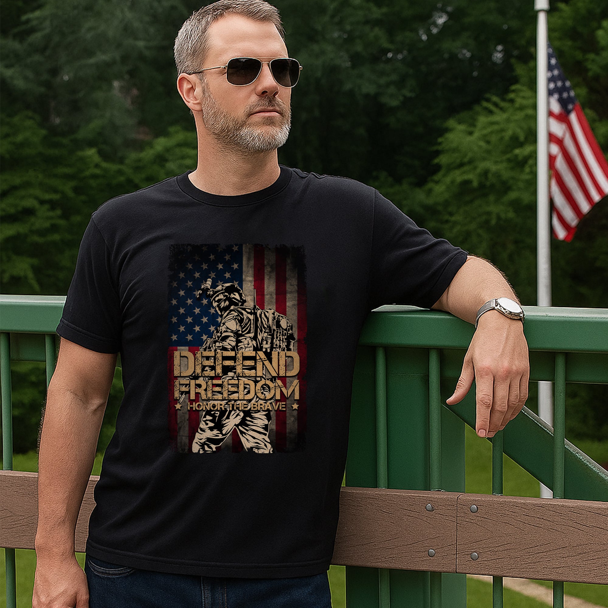 Defend Freedom Honor the Brave US Military Veteran Patriotic Tribute T-Shirt