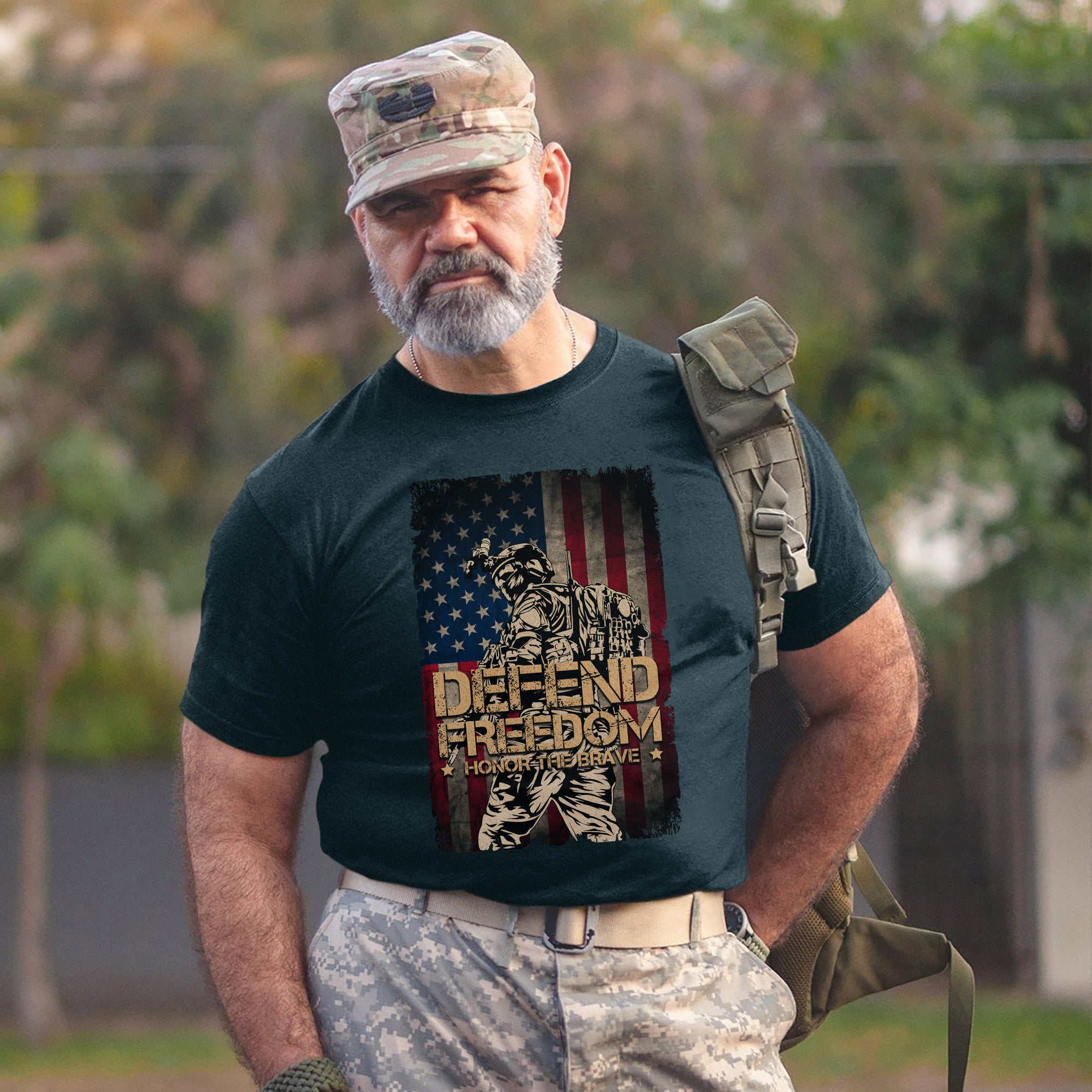 Defend Freedom Honor the Brave US Military Veteran Patriotic Tribute T-Shirt