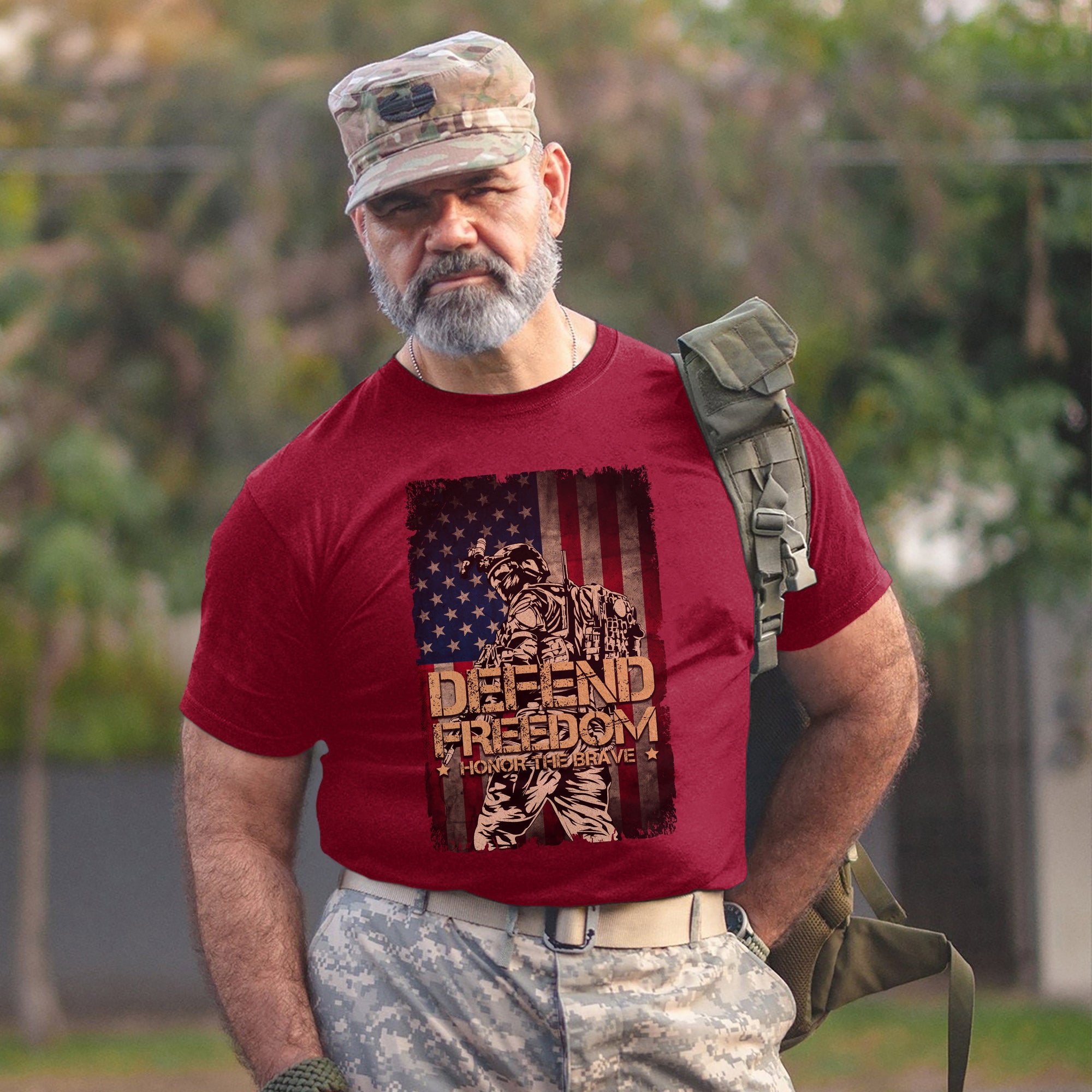 Defend Freedom Honor the Brave US Military Veteran Patriotic Tribute T-Shirt