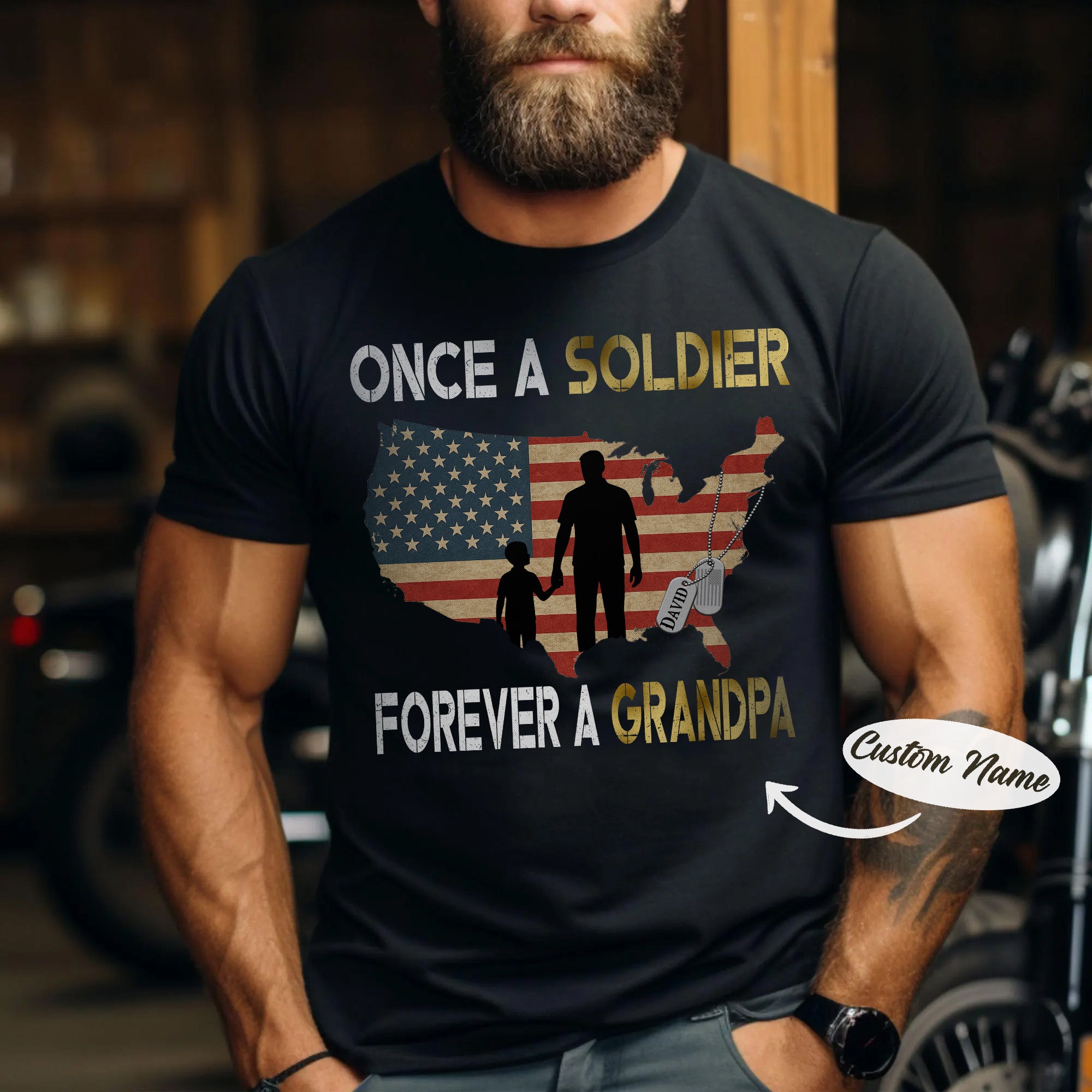 Once a Soldier Forever a Grandpa US Military Veteran Patriotic Pride Personalized T-Shirt