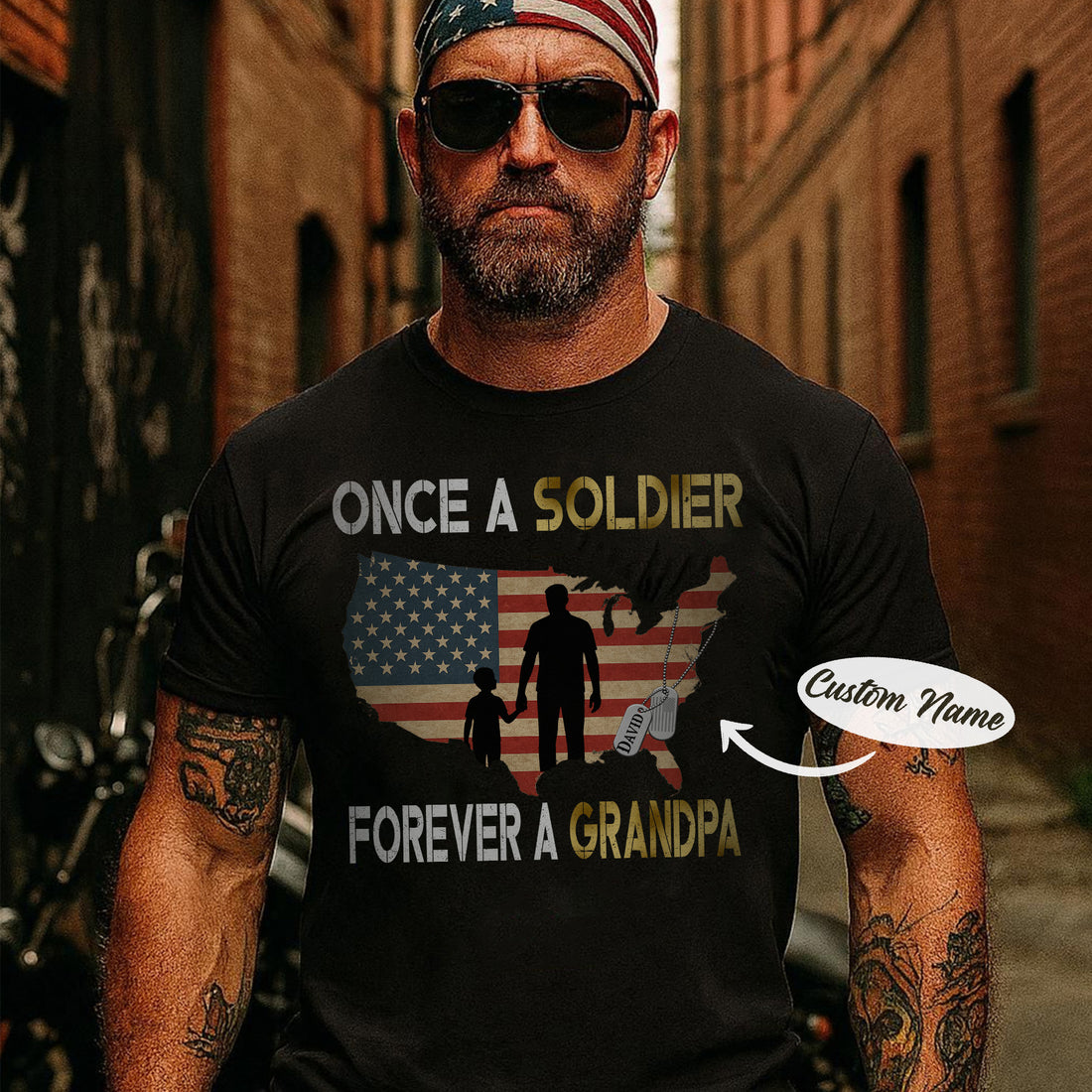 Once a Soldier Forever a Grandpa US Military Veteran Patriotic Pride Personalized T-Shirt