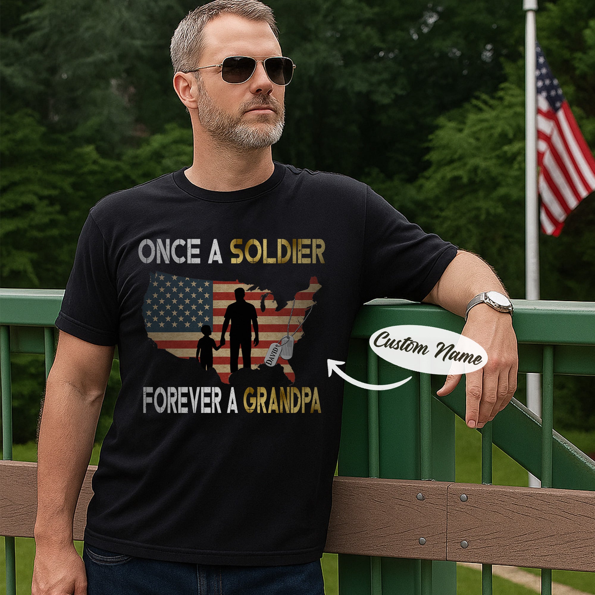 Once a Soldier Forever a Grandpa US Military Veteran Patriotic Pride Personalized T-Shirt