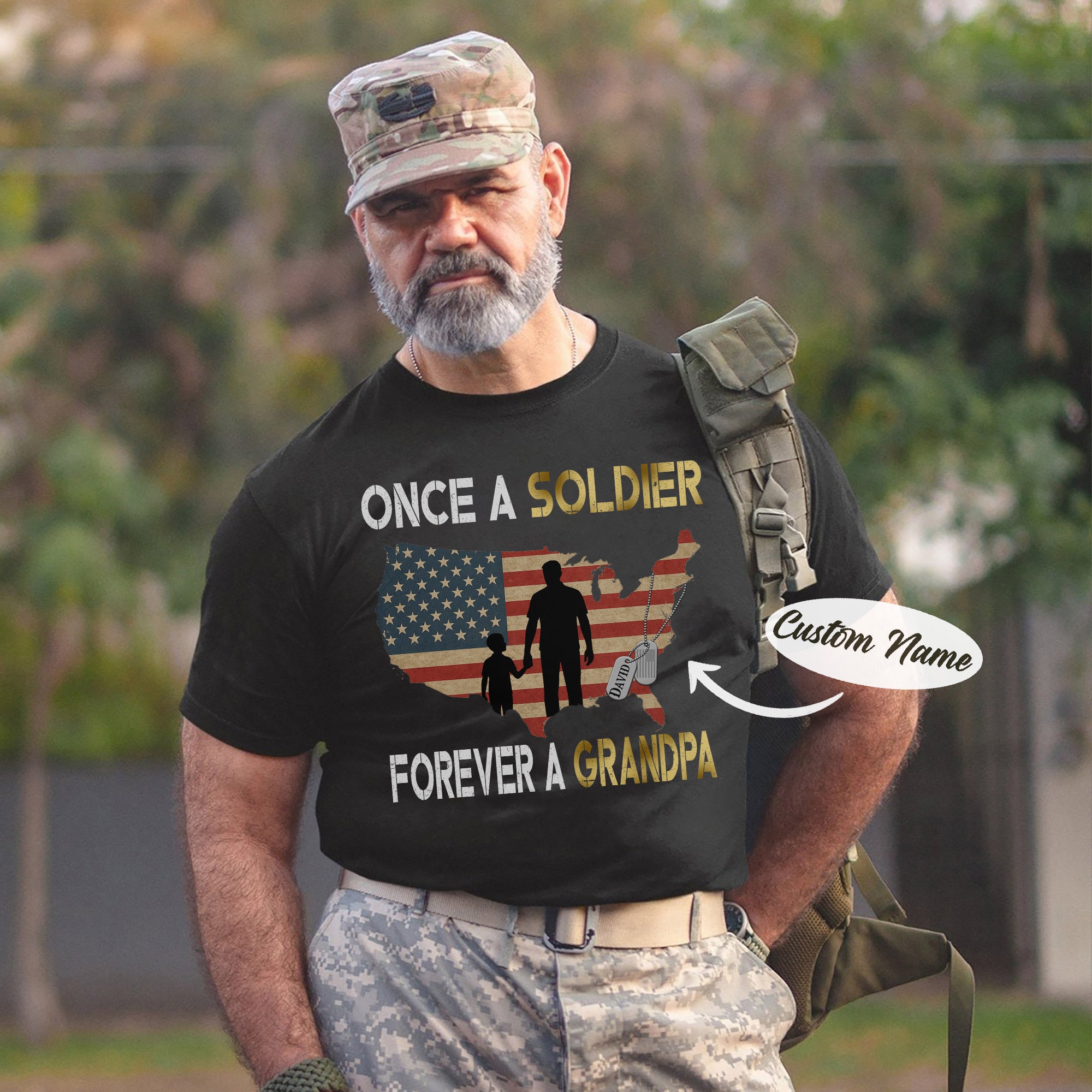 Once a Soldier Forever a Grandpa US Military Veteran Patriotic Pride Personalized T-Shirt