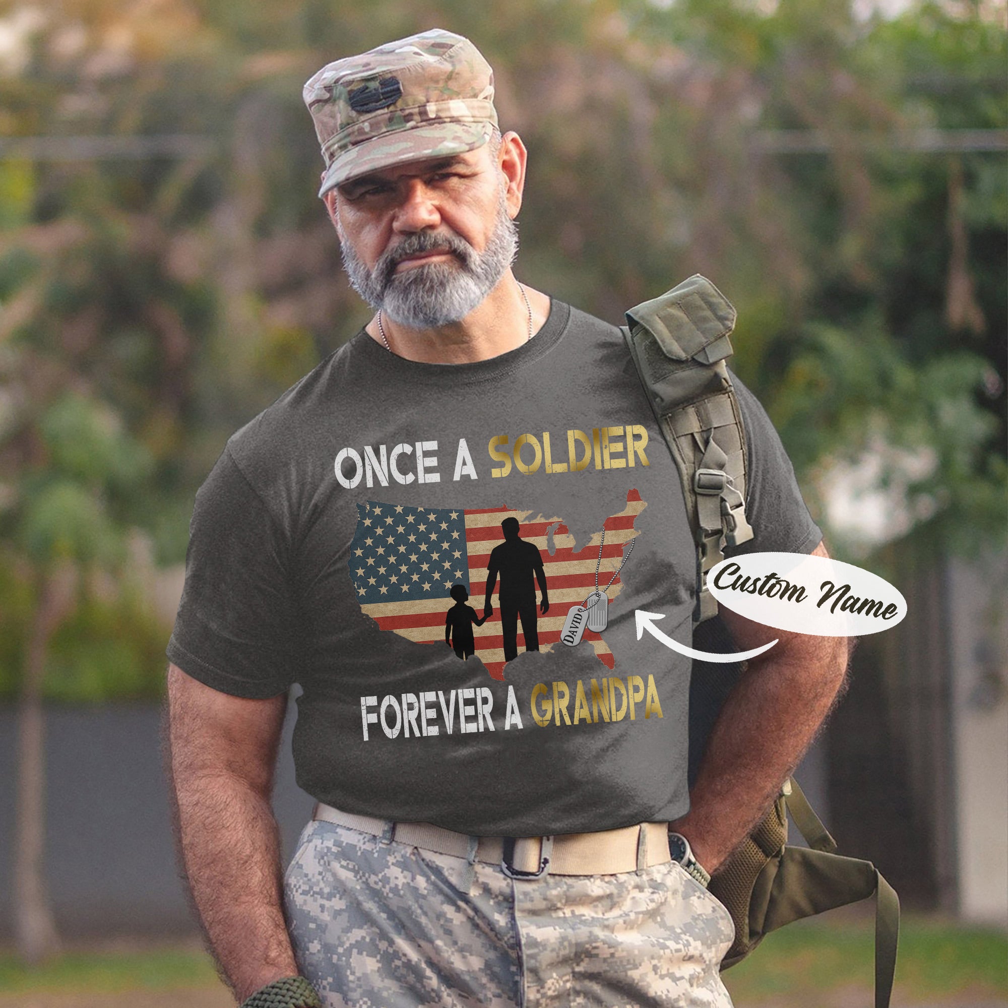 Once a Soldier Forever a Grandpa US Military Veteran Patriotic Pride Personalized T-Shirt