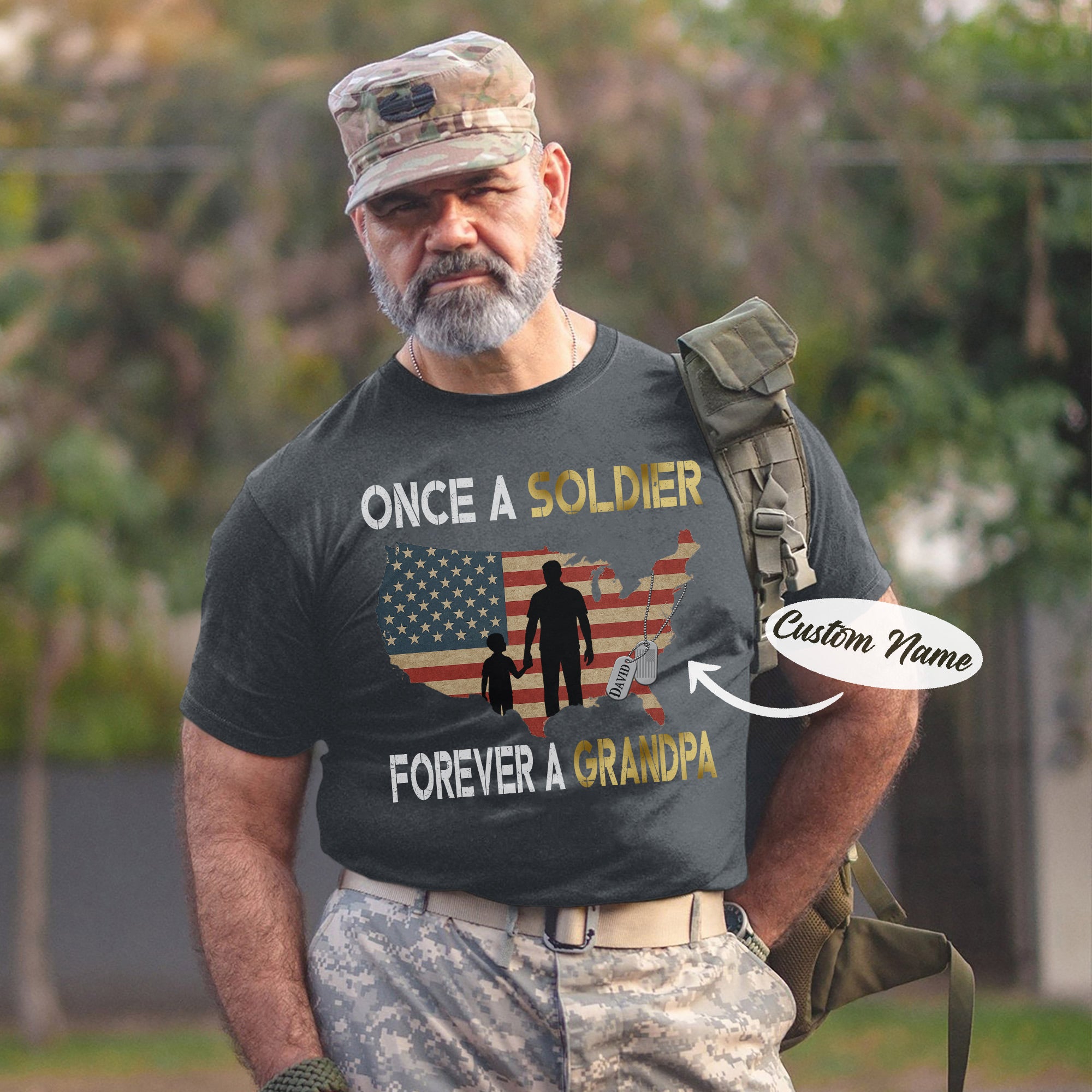 Once a Soldier Forever a Grandpa US Military Veteran Patriotic Pride Personalized T-Shirt
